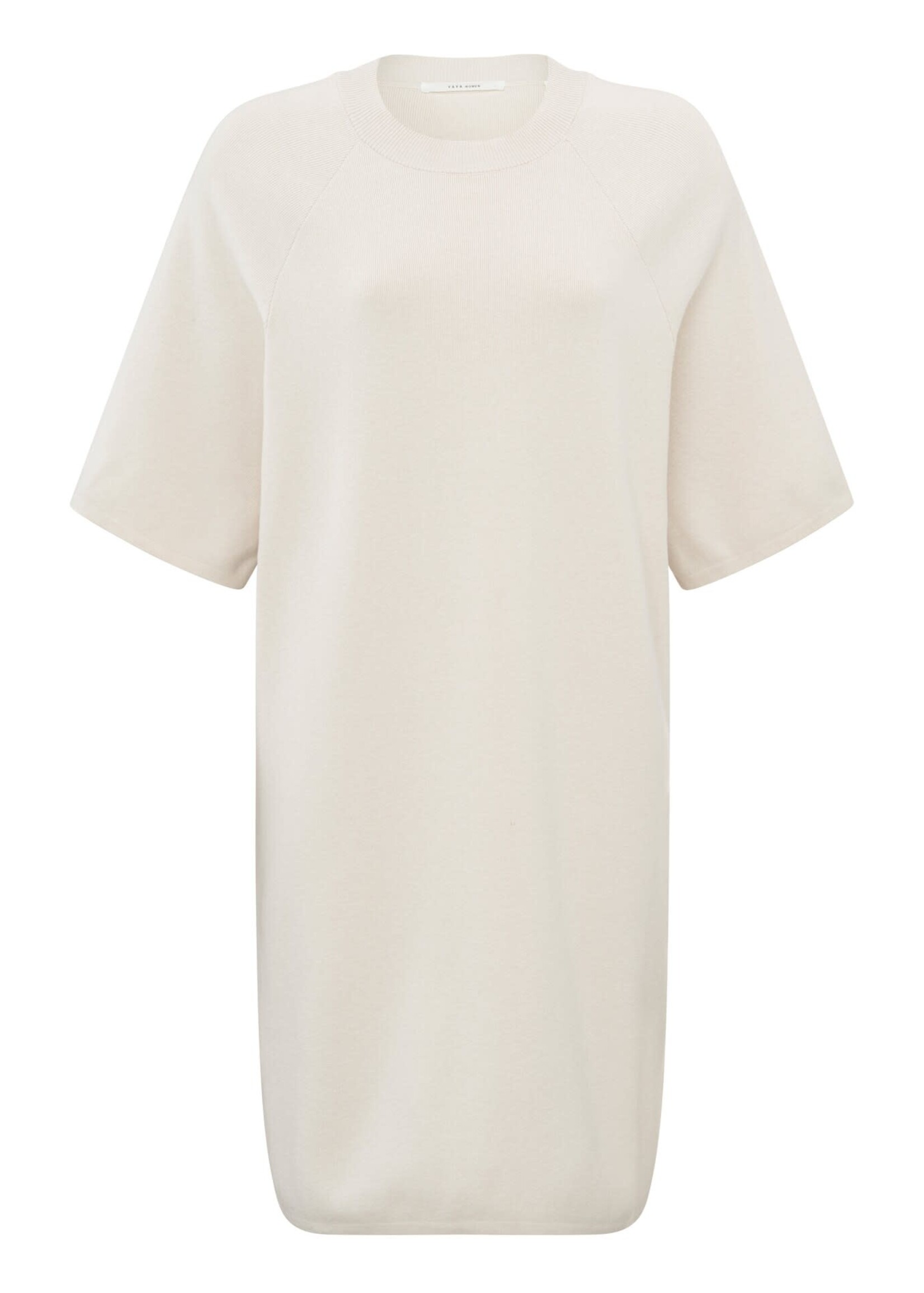 Yaya Yaya, Knitted T-shirt dress short sleeves, round neck, Chalk White, Size: