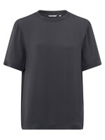 Yaya Yaya, Woven top with short sleeves, Anthracite Silver, Size: