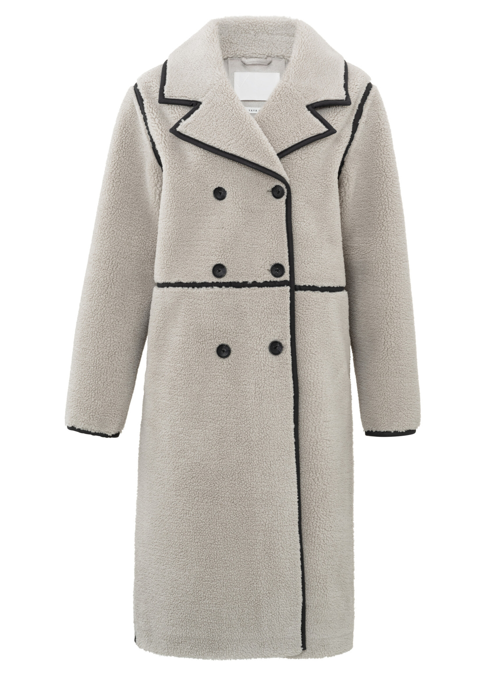 Yaya Yaya, Long teddy coat double-breasted, Dove Gray, Size: