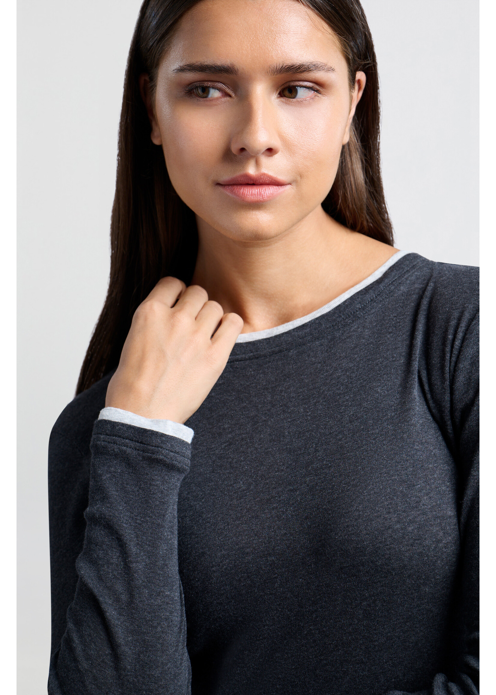 Yaya Yaya, Dark gray top with long sleeves, Anthracite Melange, Size: