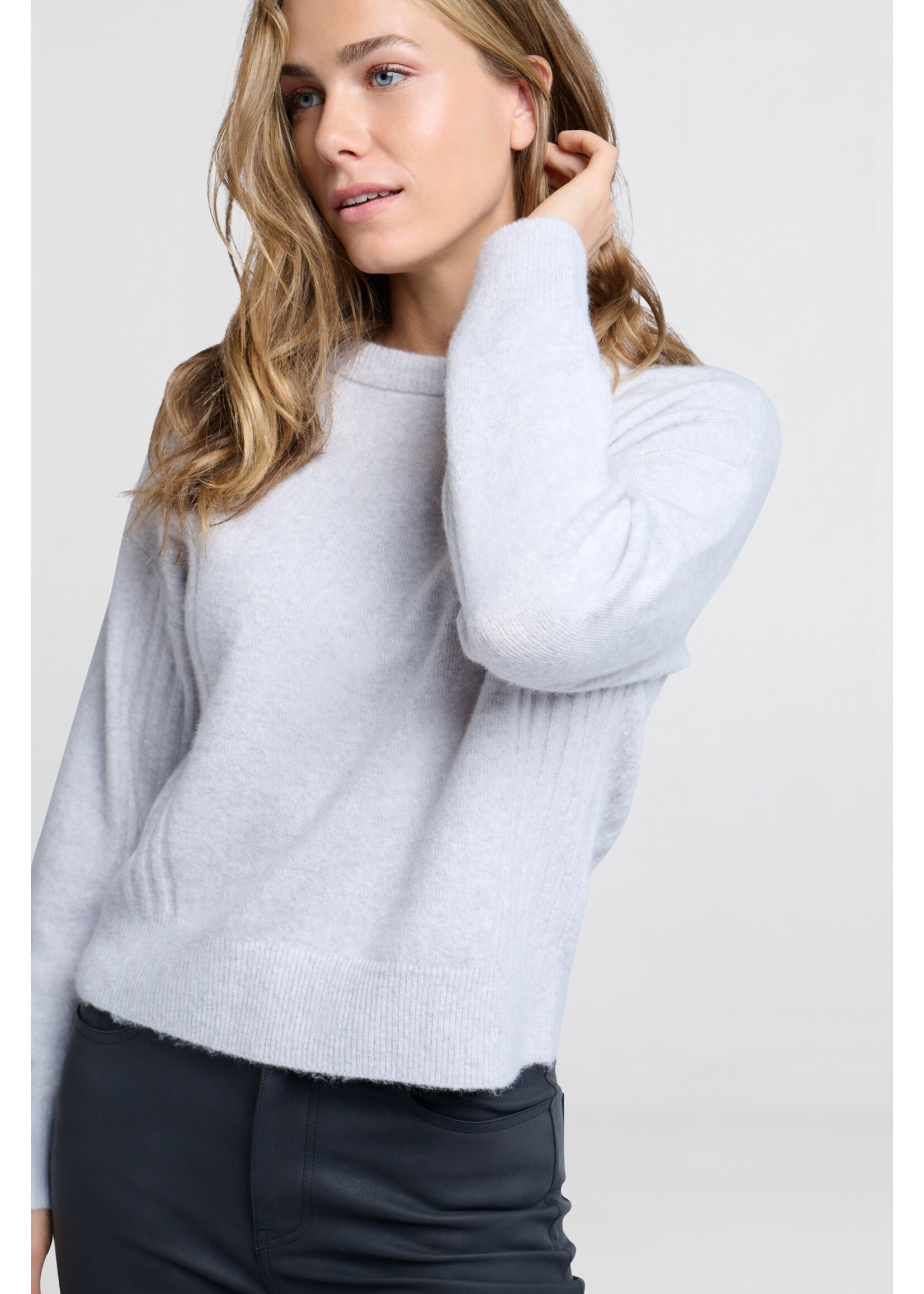 Yaya Yaya, Sweater with round neck, Sky Grey, Size: