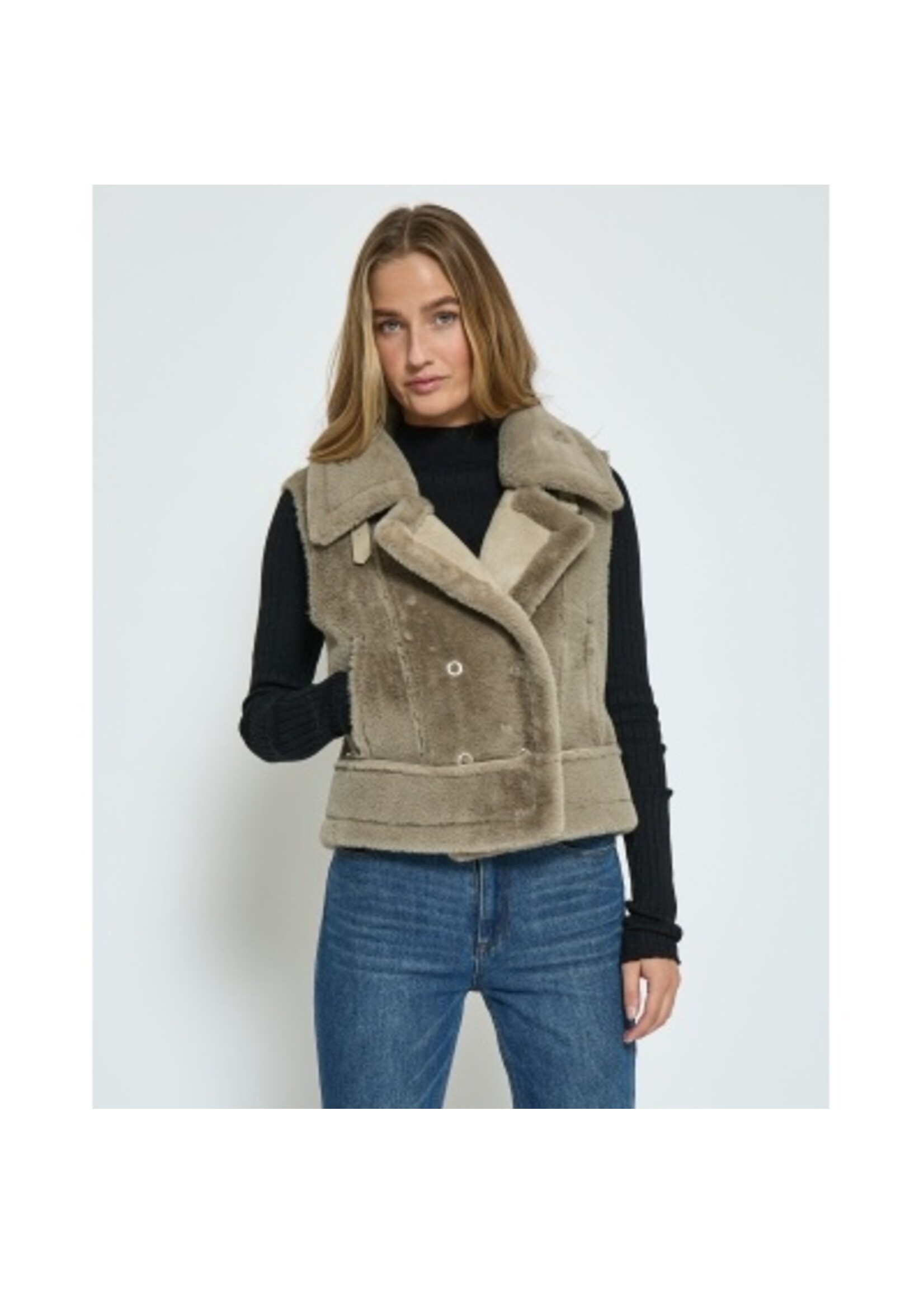 Minus Minus, MSPat Faux Fur vest, Winter Twig Sand, Size: