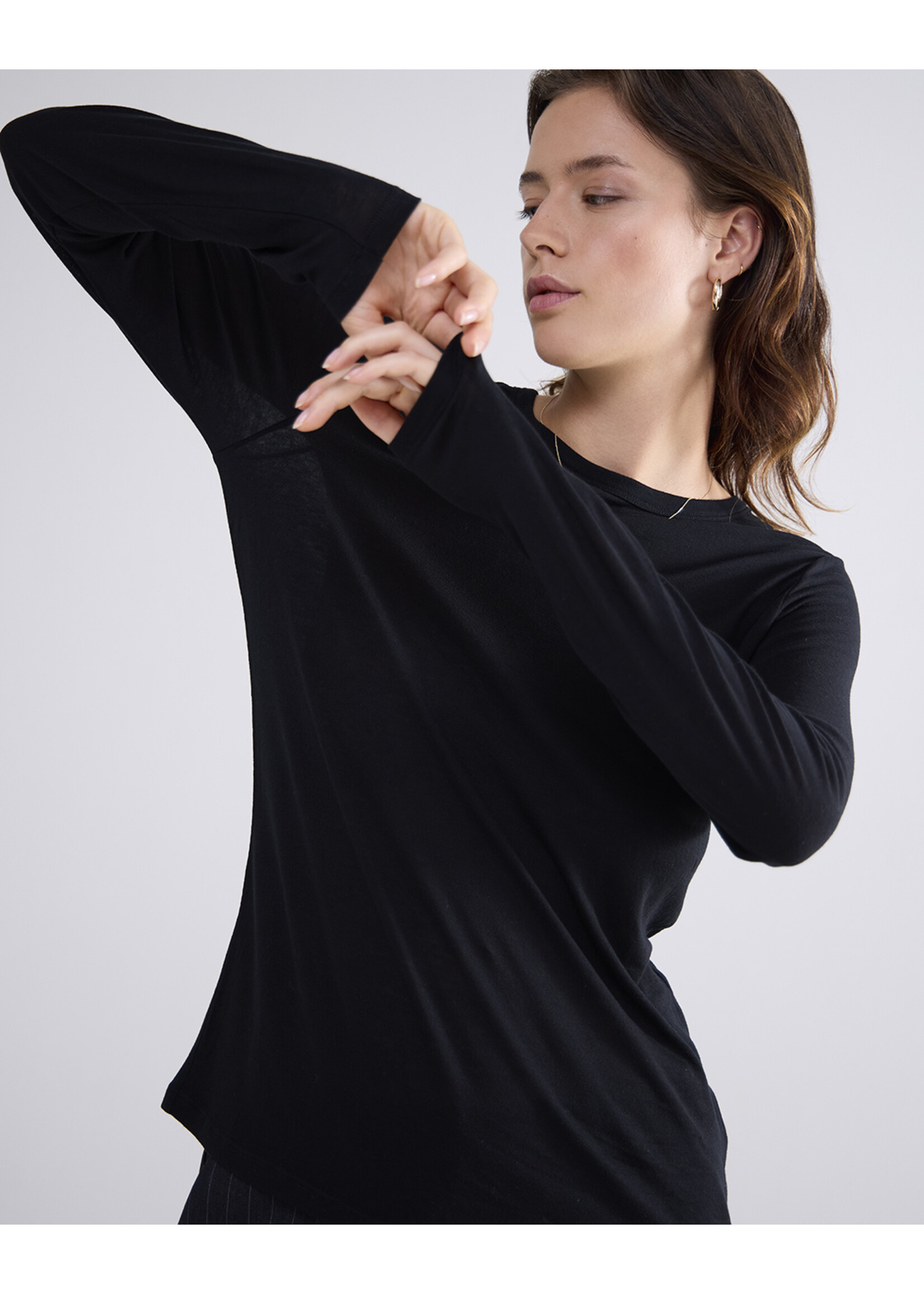Summum Summum, Round neck top Lyocell Wool Basics, Black, Size: