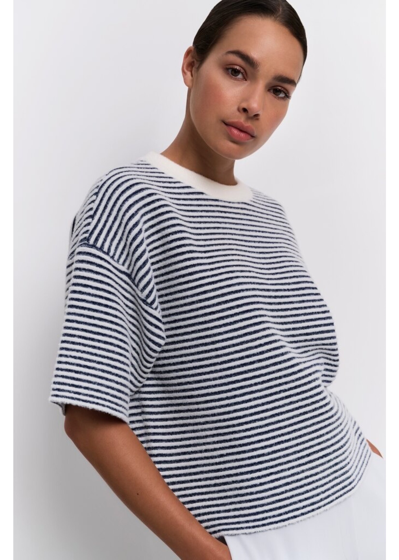 Yaya Yaya, Fluffy stripe sweater, White/Blue, Size: