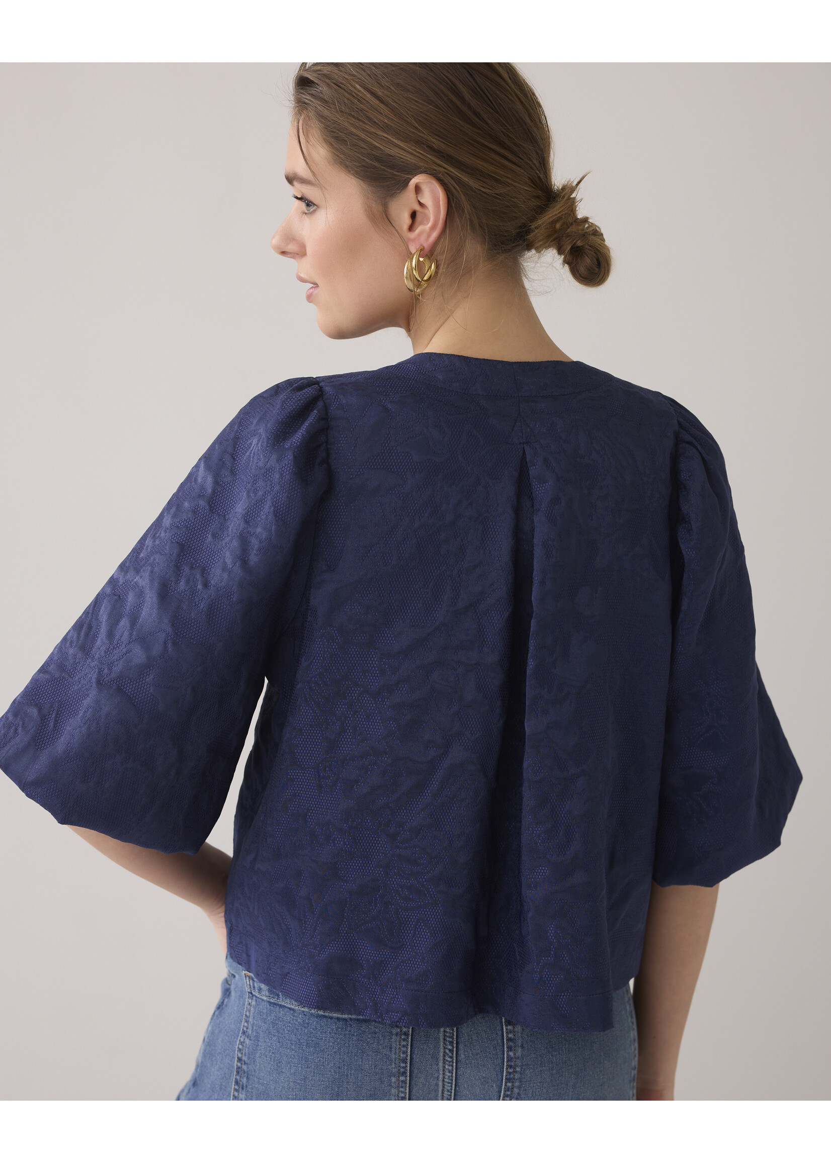Summum Summum, Blouse jacquard, Navy noir, Size: