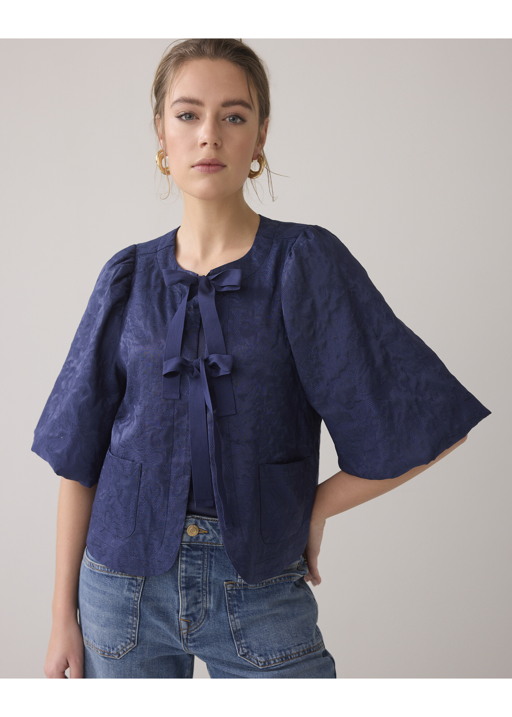 Summum Summum, Blouse jacquard, Navy noir, Size: