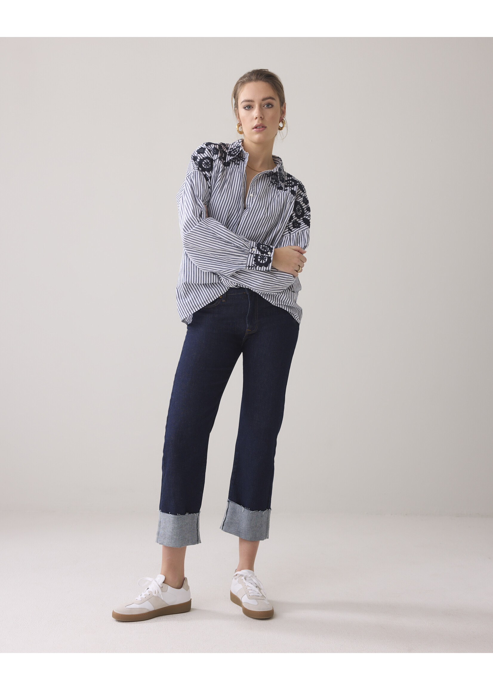 Summum Summum, Longsleeve blouse Stripe Cotton, Navy Noir, Size: