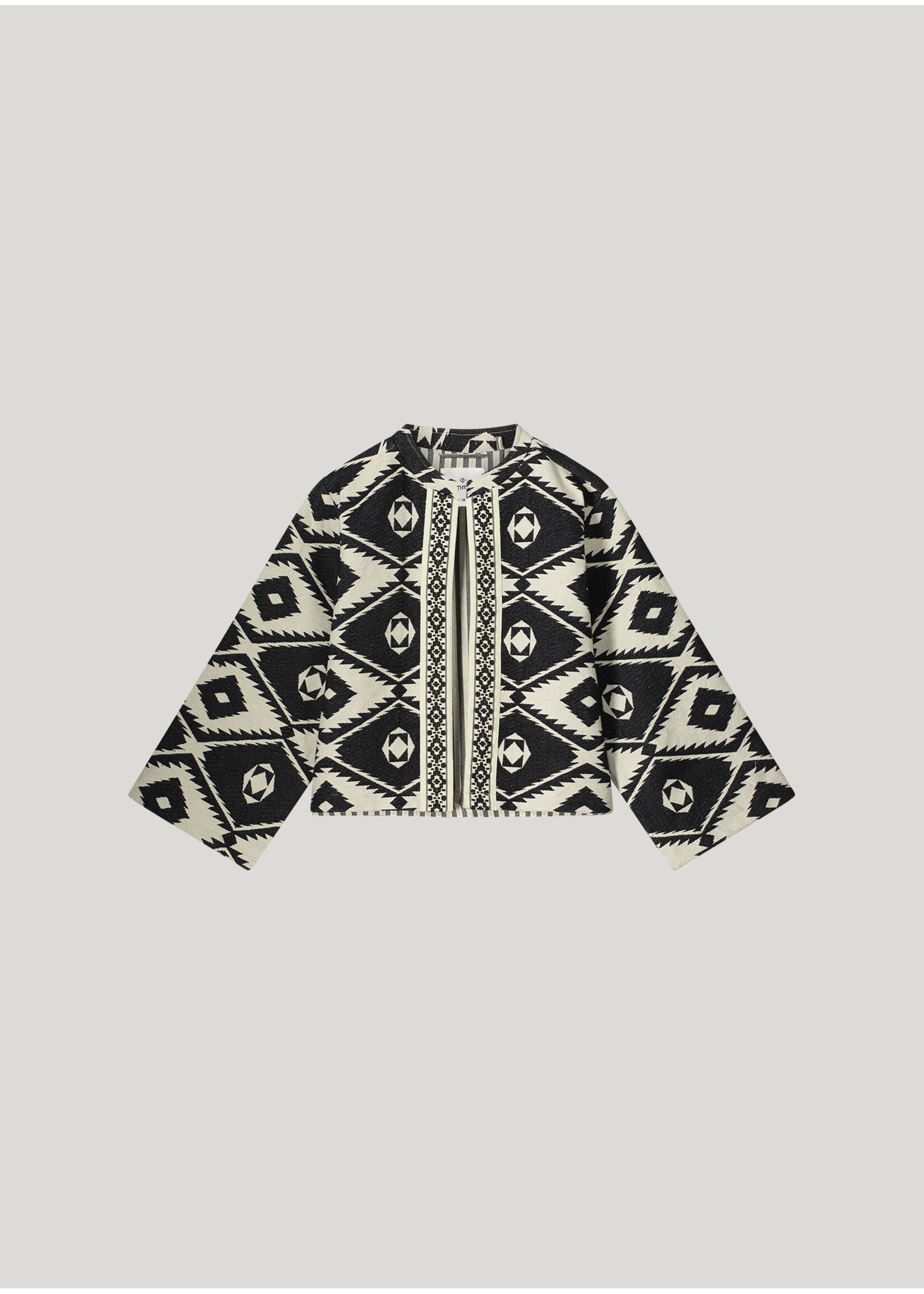 Summum Summum, Short round neck jacket Geo Aztek, Black, Size: