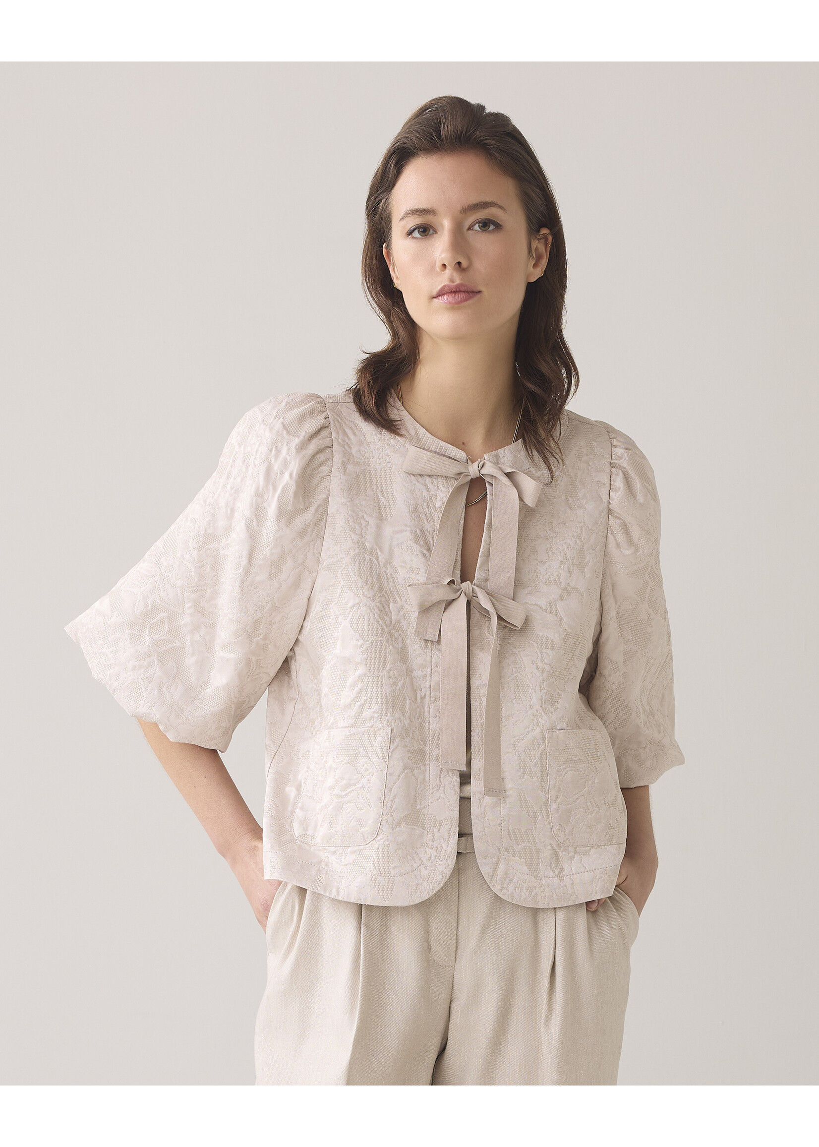 Summum Summum,  Blouse jacquard, Pebble Beige, Size: