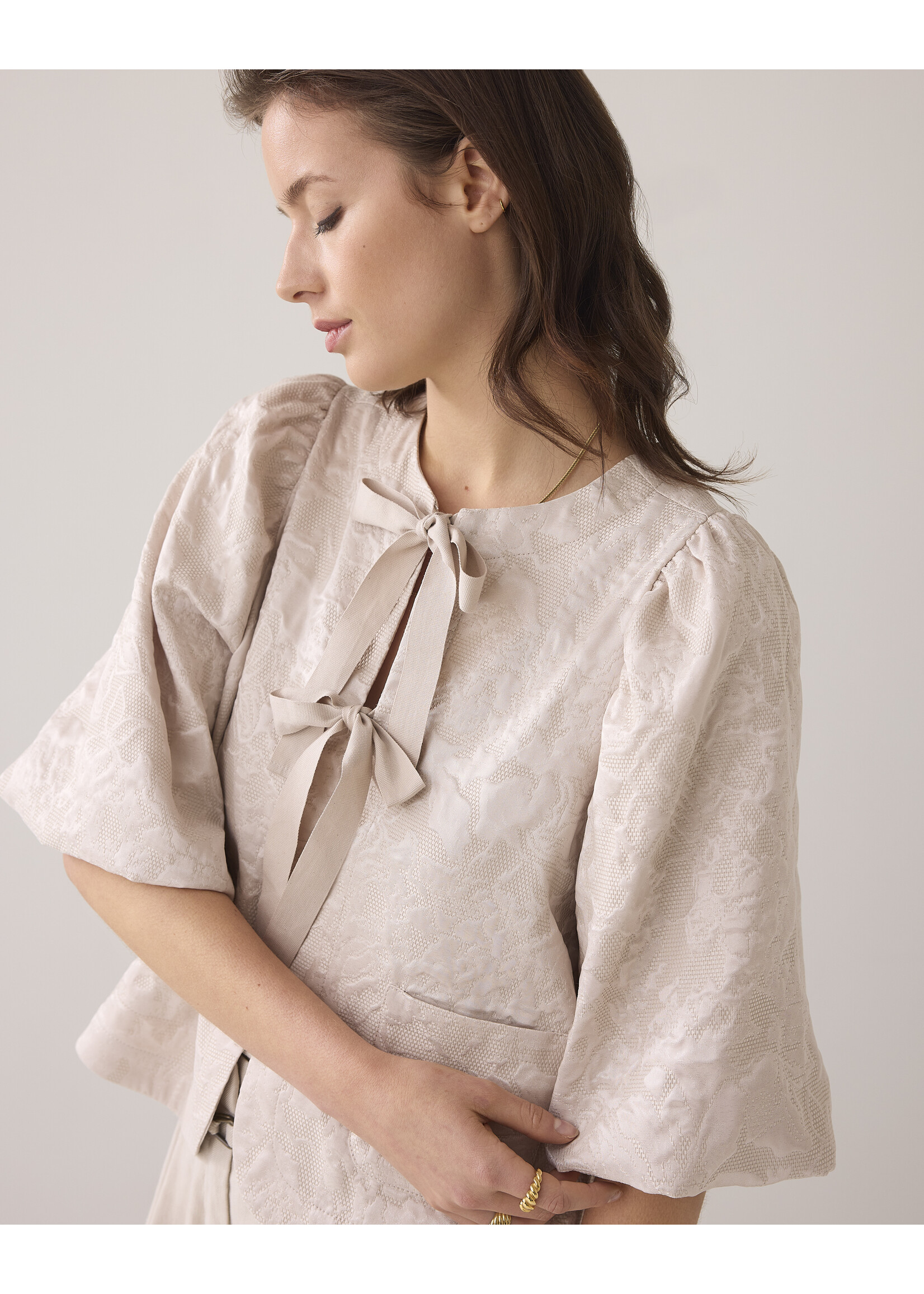 Summum Summum,  Blouse jacquard, Pebble Beige, Size: