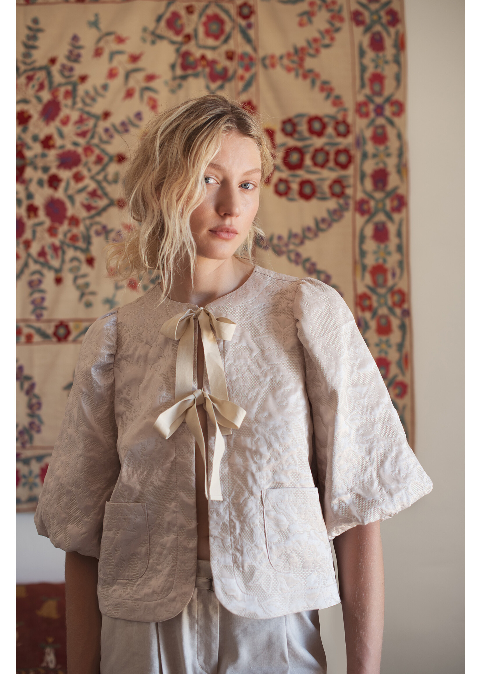 Summum Summum,  Blouse jacquard, Pebble Beige, Size: