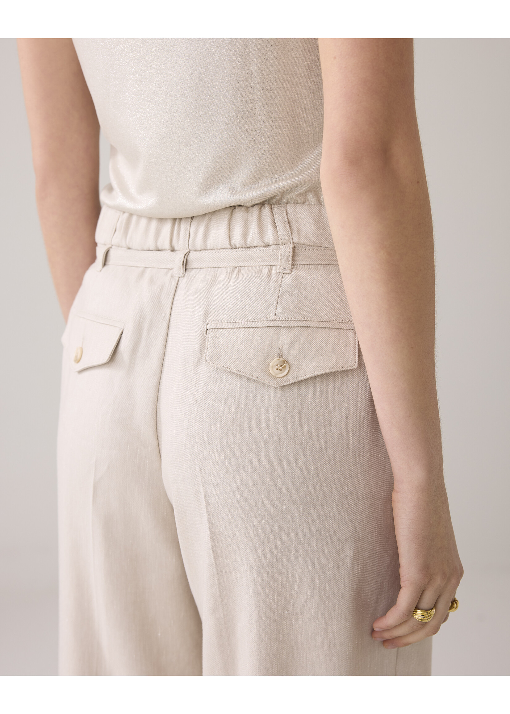 Summum Summum, Trousers wide linen blend twill, Pebble Beige, Size: