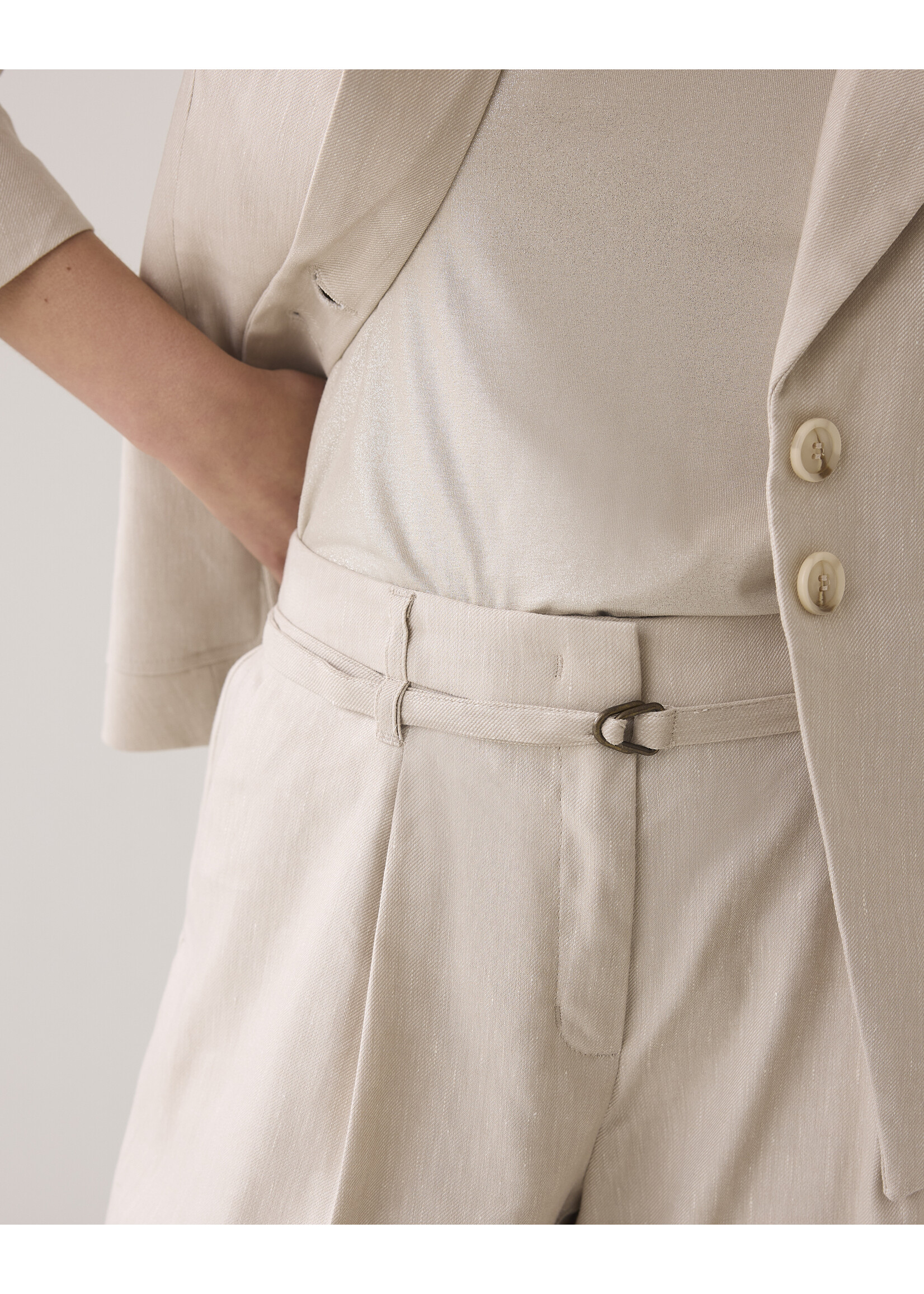 Summum Summum, Trousers wide linen blend twill, Pebble Beige, Size:
