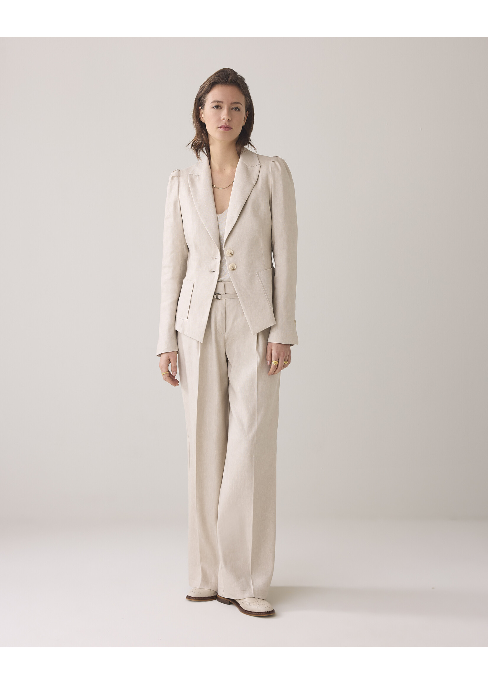Summum Summum, Trousers wide linen blend twill, Pebble Beige, Size: