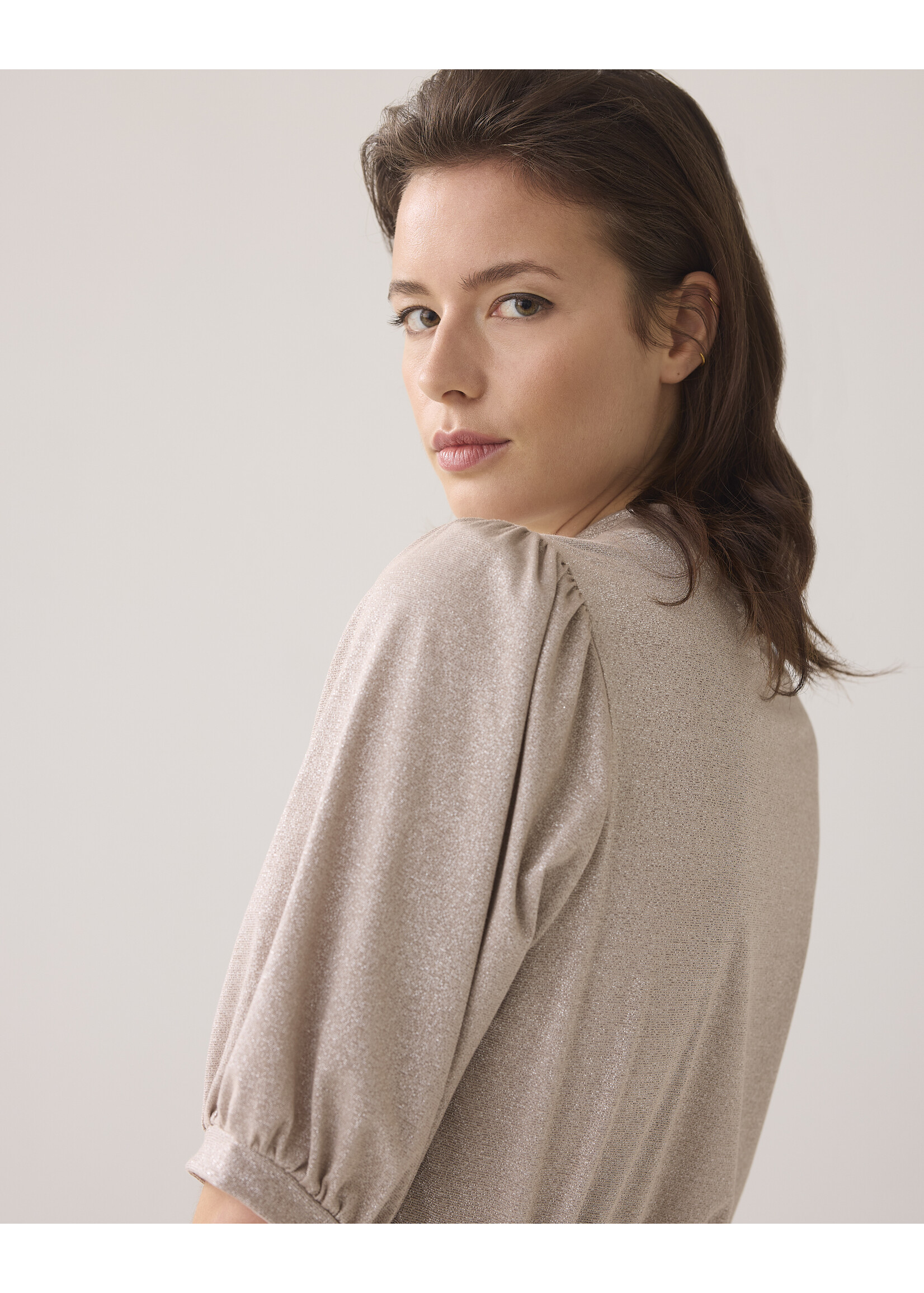 Summum Summum, Short sleeve top Soft Lurex Jersey, Pebble Beige, Size:
