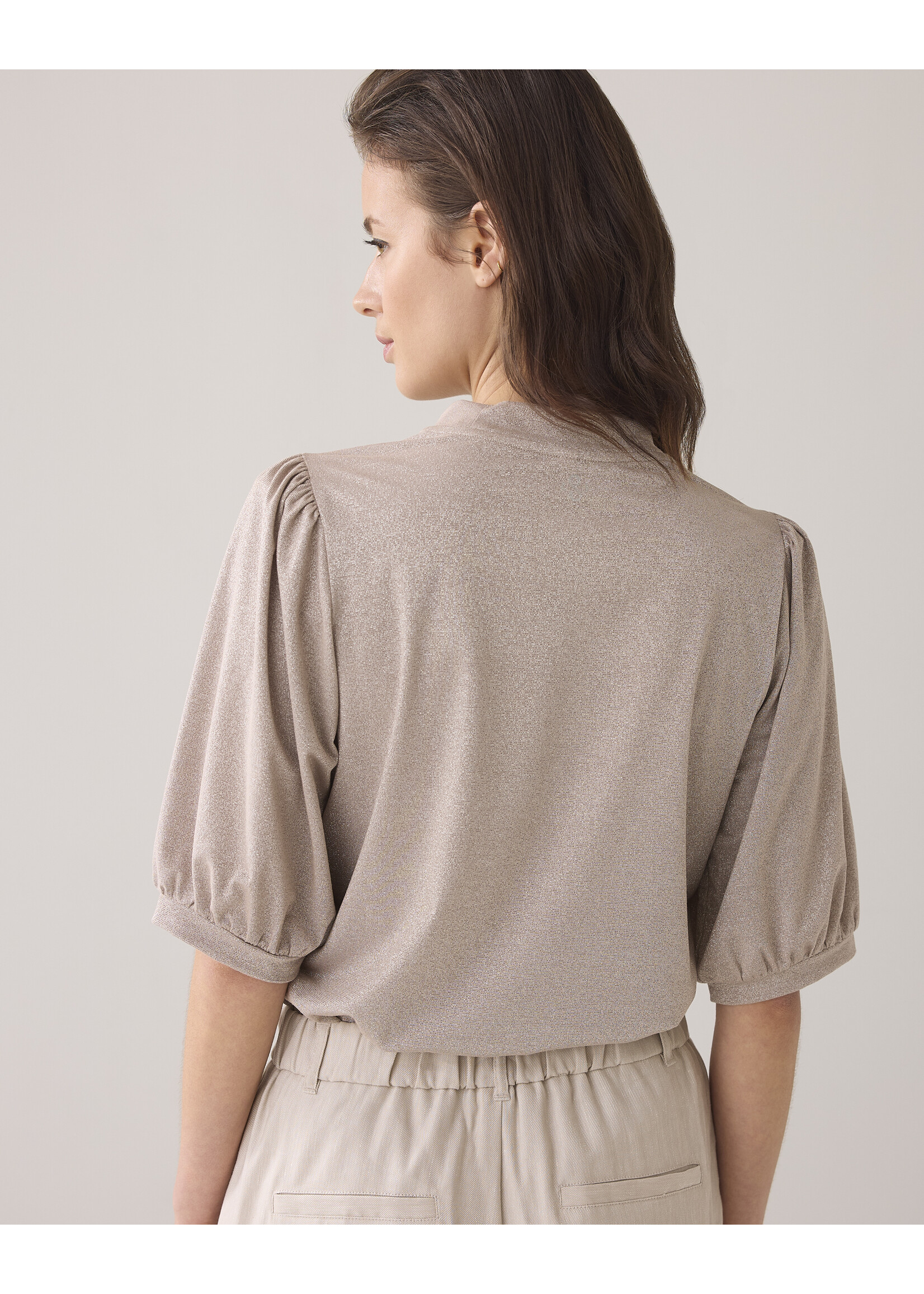 Summum Summum, Short sleeve top Soft Lurex Jersey, Pebble Beige, Size: