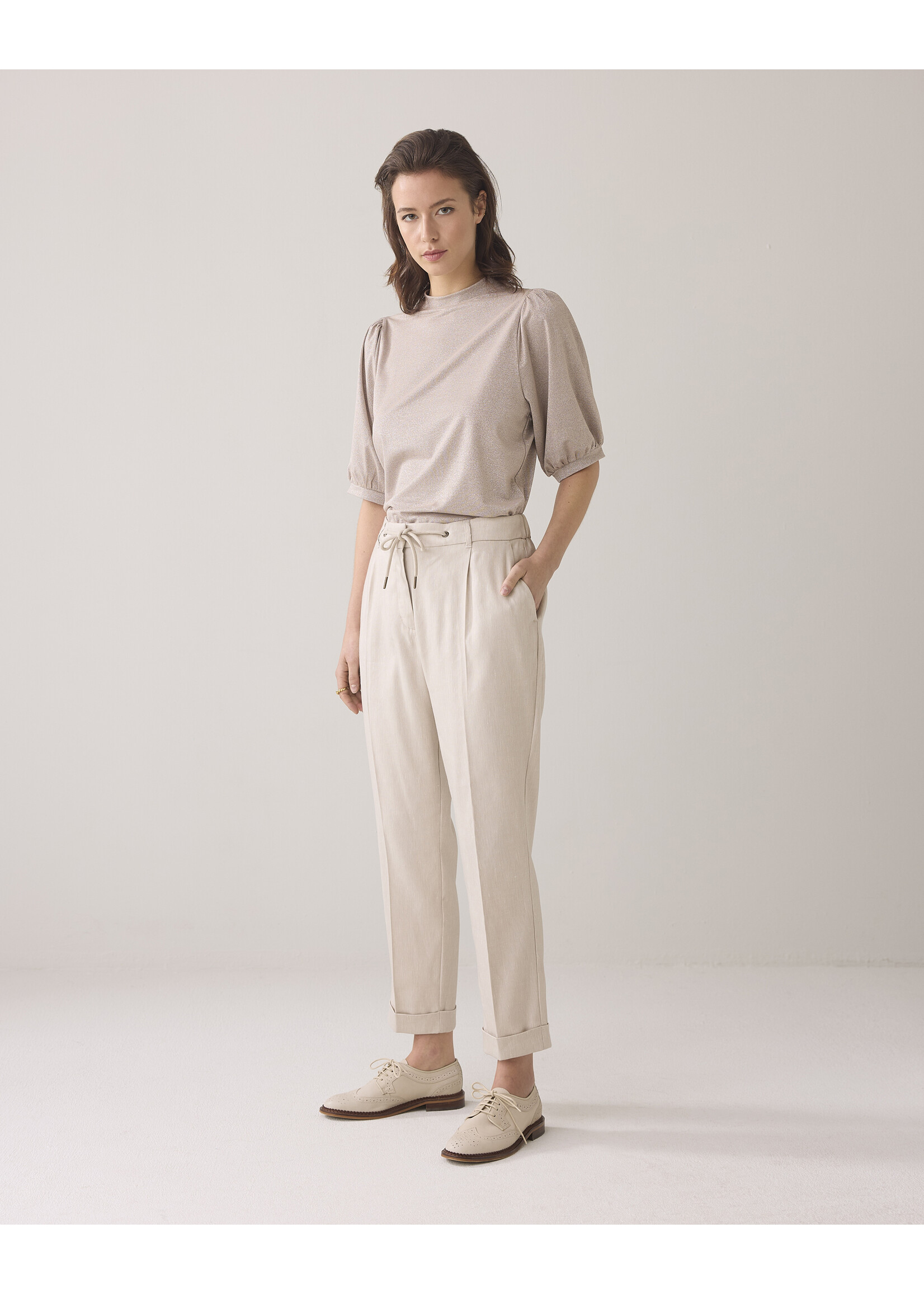 Summum Summum, Short sleeve top Soft Lurex Jersey, Pebble Beige, Size: