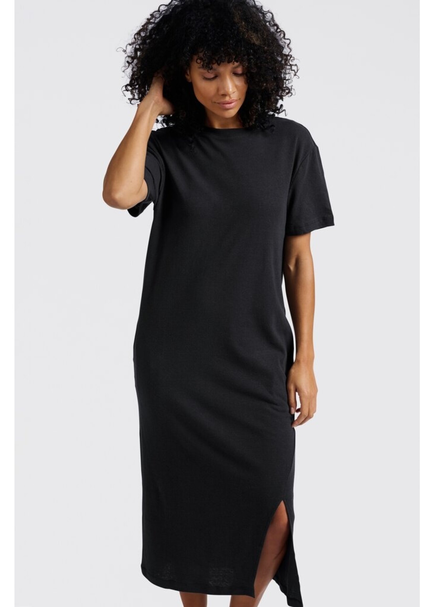 Yaya Yaya, Linen blend T-shirt dress, Washed black, size: