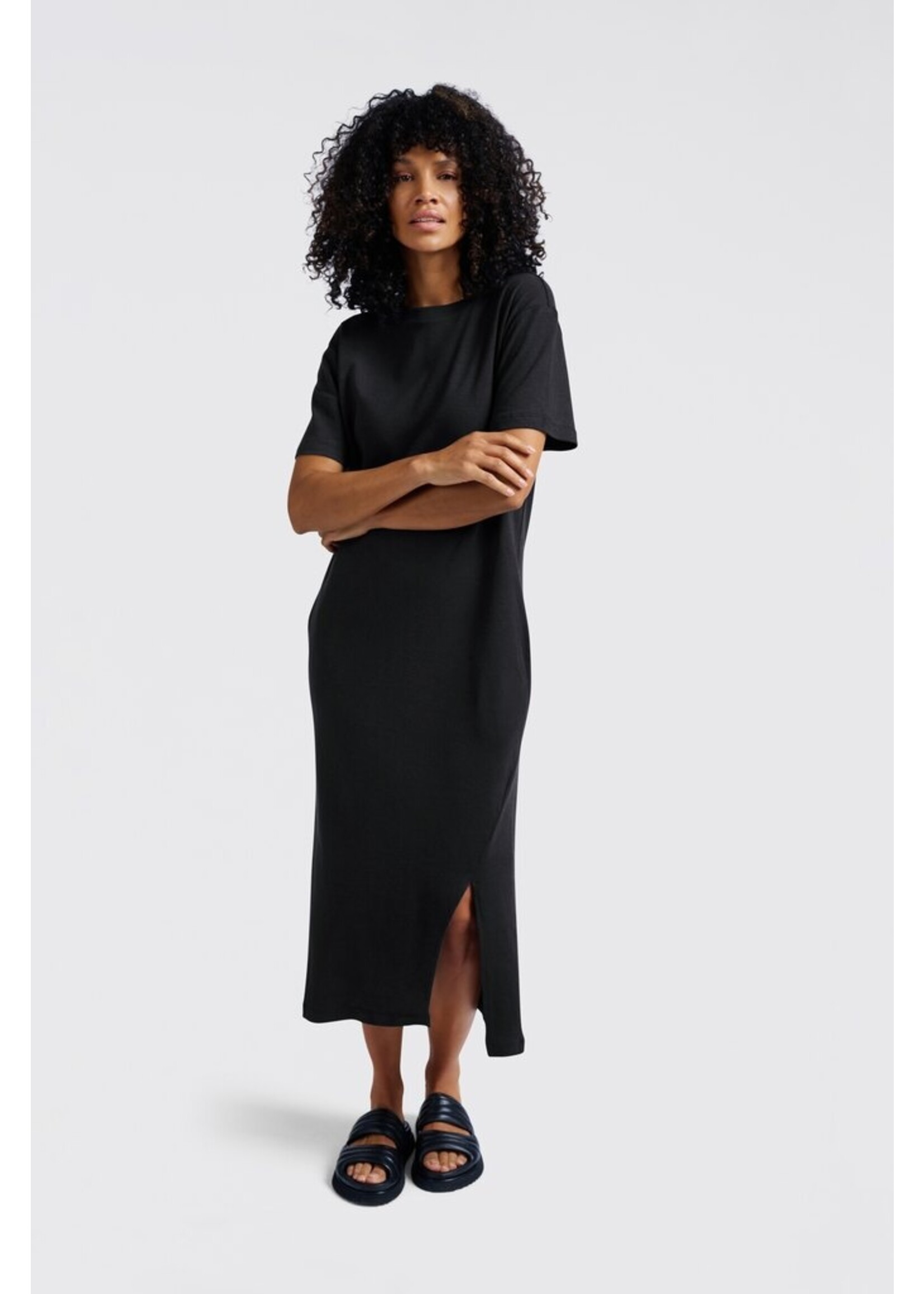 Yaya Yaya, Linen blend T-shirt dress, Washed black, size: