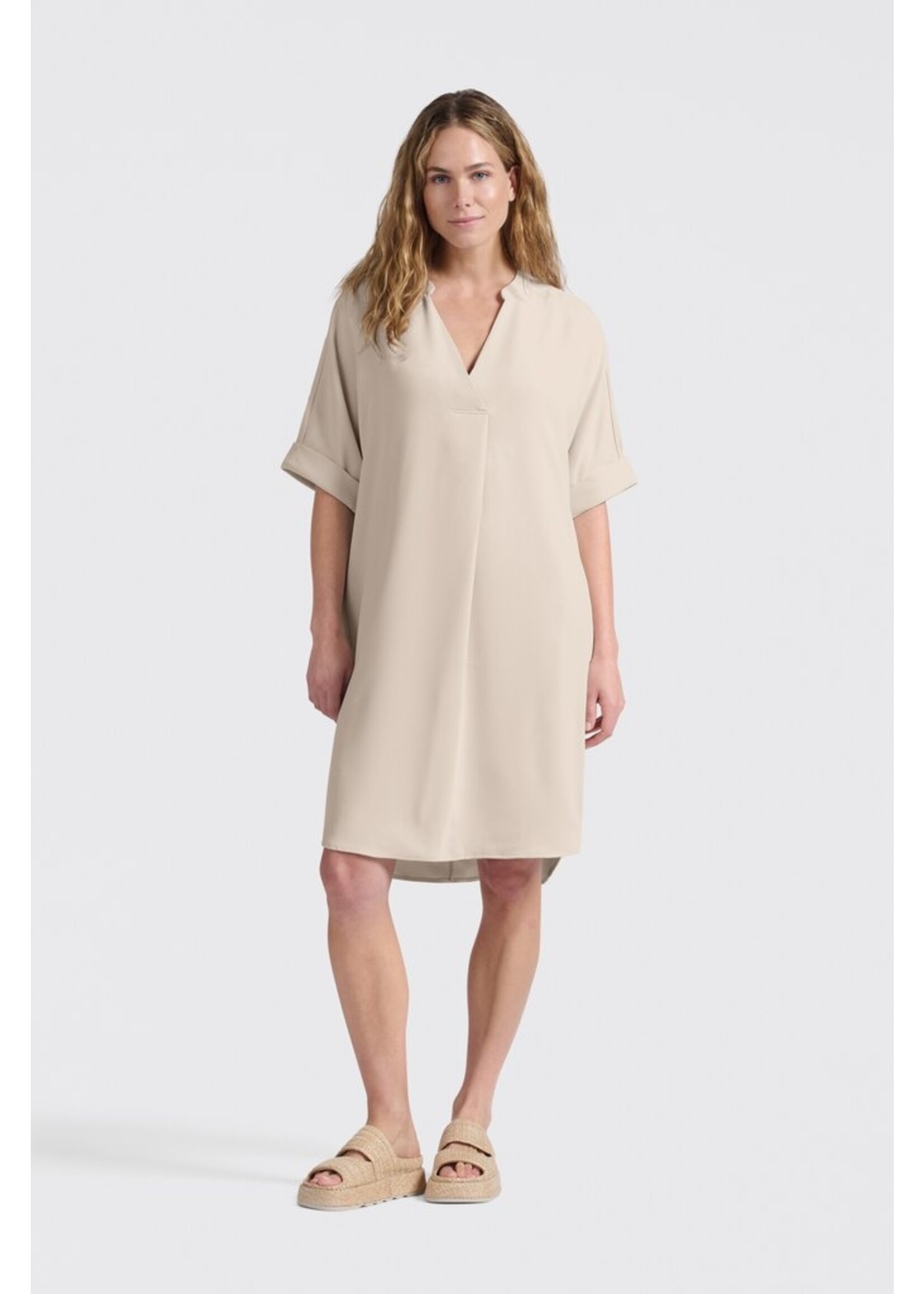 Yaya Yaya, Flowy dress with V-neck, Beige, Size: