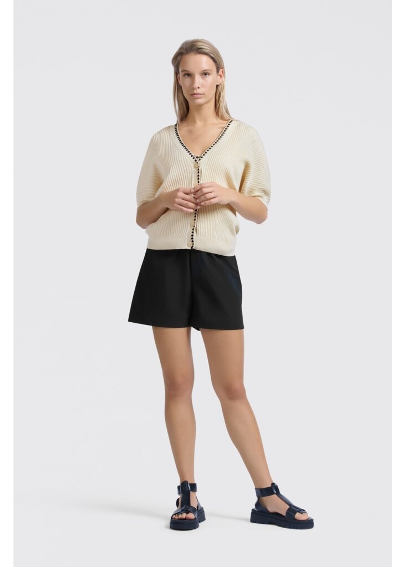 Yaya Yaya, Ribbed cardigan with stich, Summer Sand, Size: