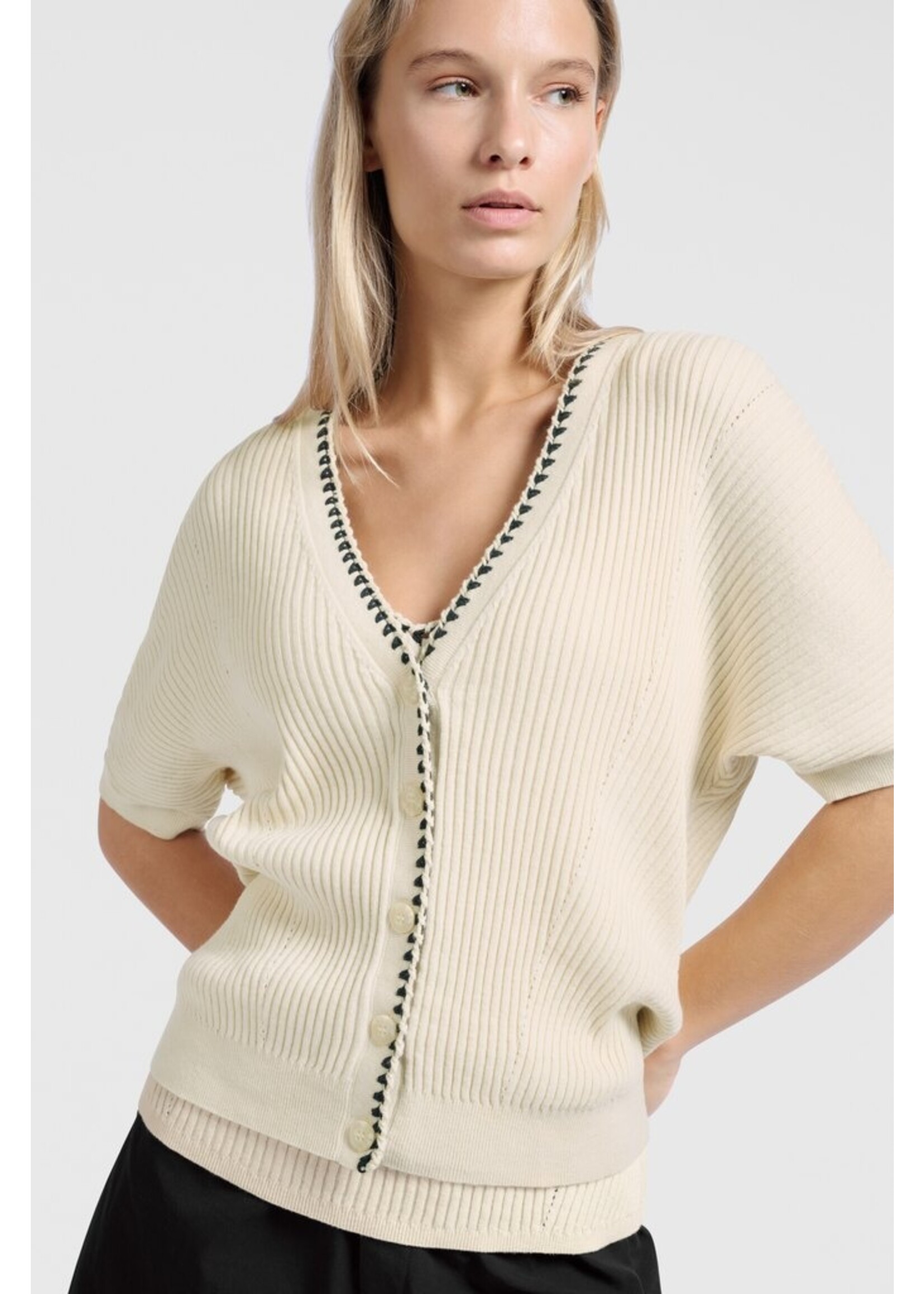 Yaya Yaya, Ribbed cardigan with stich, Summer Sand, Size: