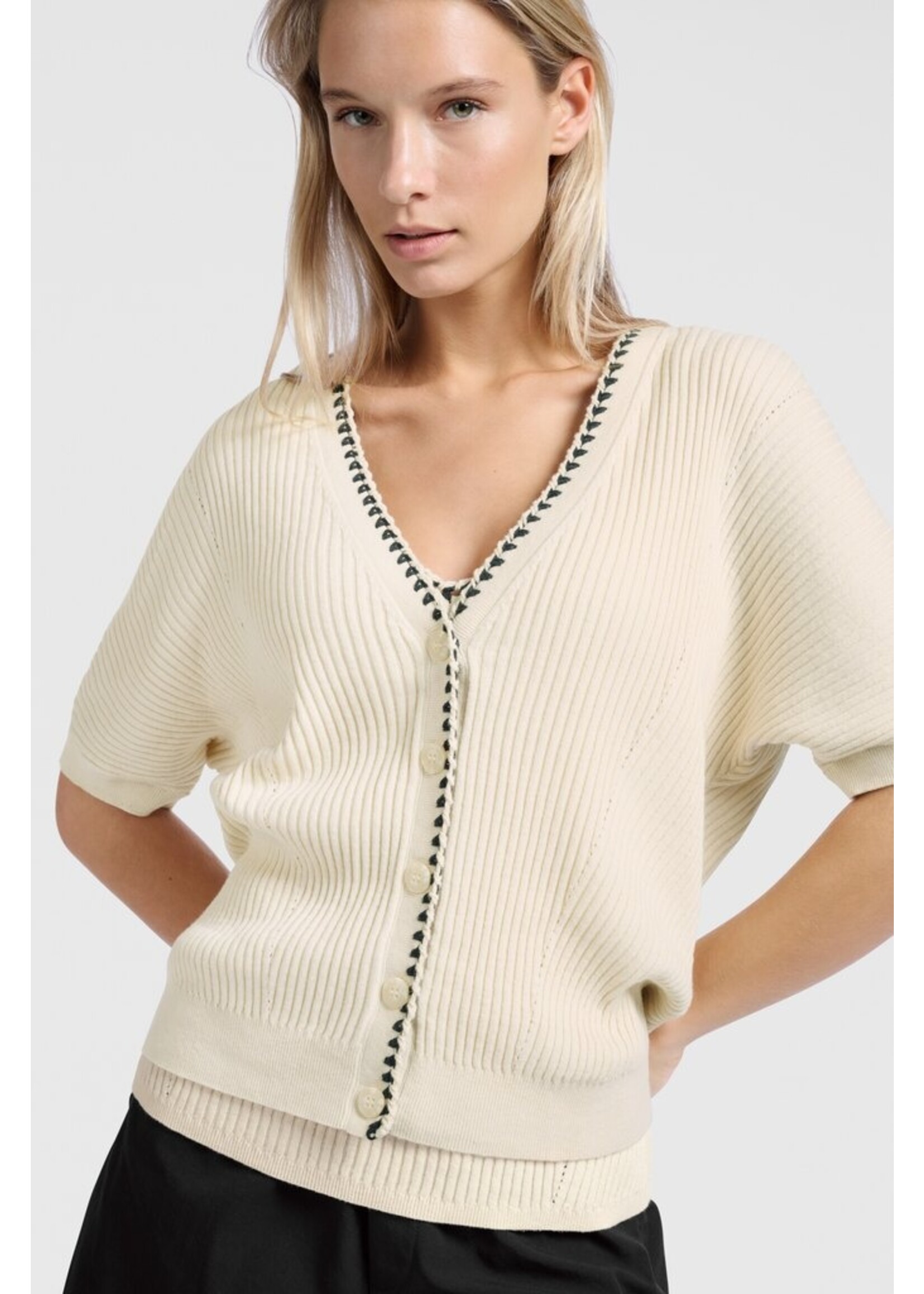 Yaya Yaya, Ribbed cardigan with stich, Summer Sand, Size: