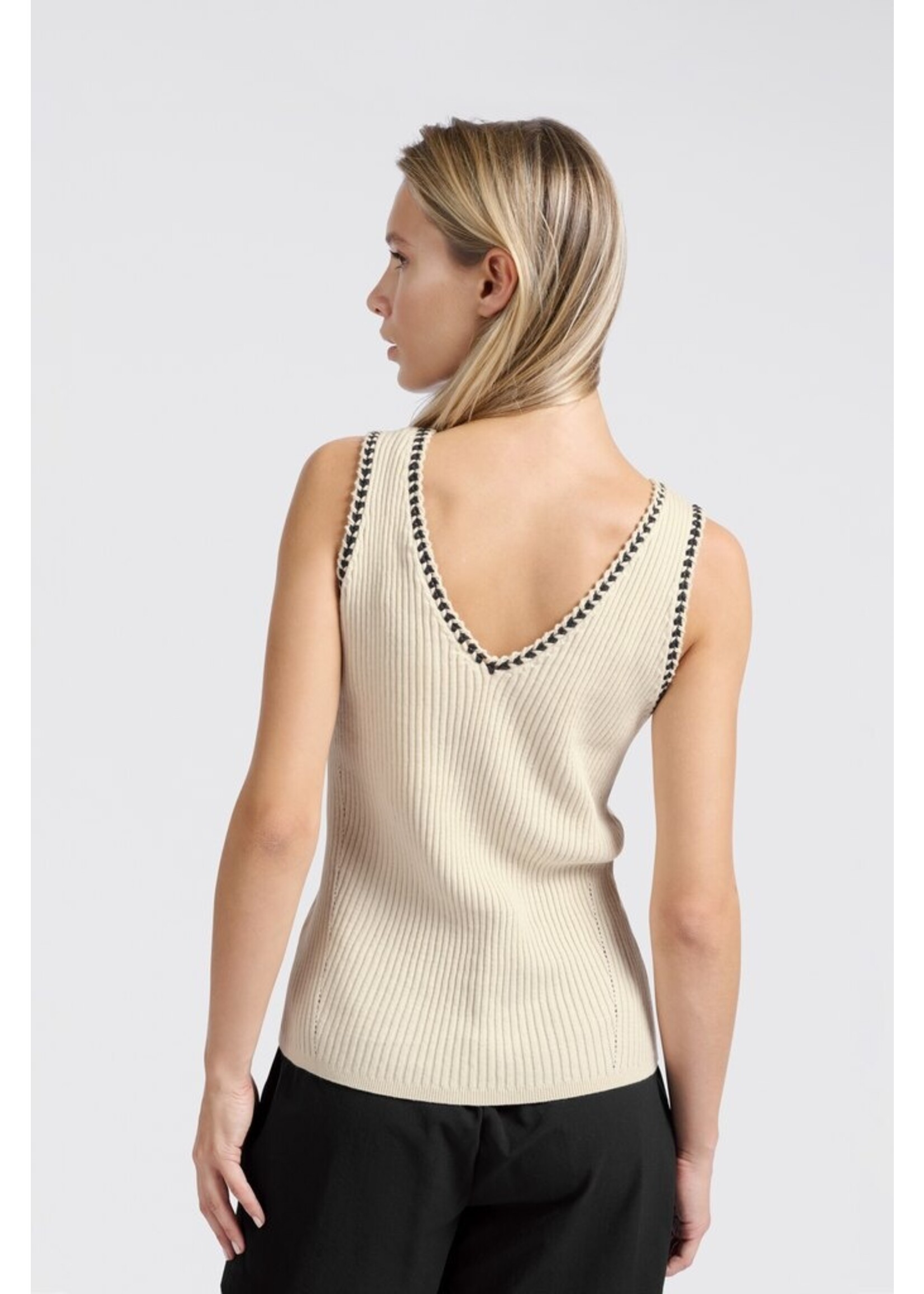Yaya Yaya, Ribbed tank top with stitch detail, Summer Sand, Size: