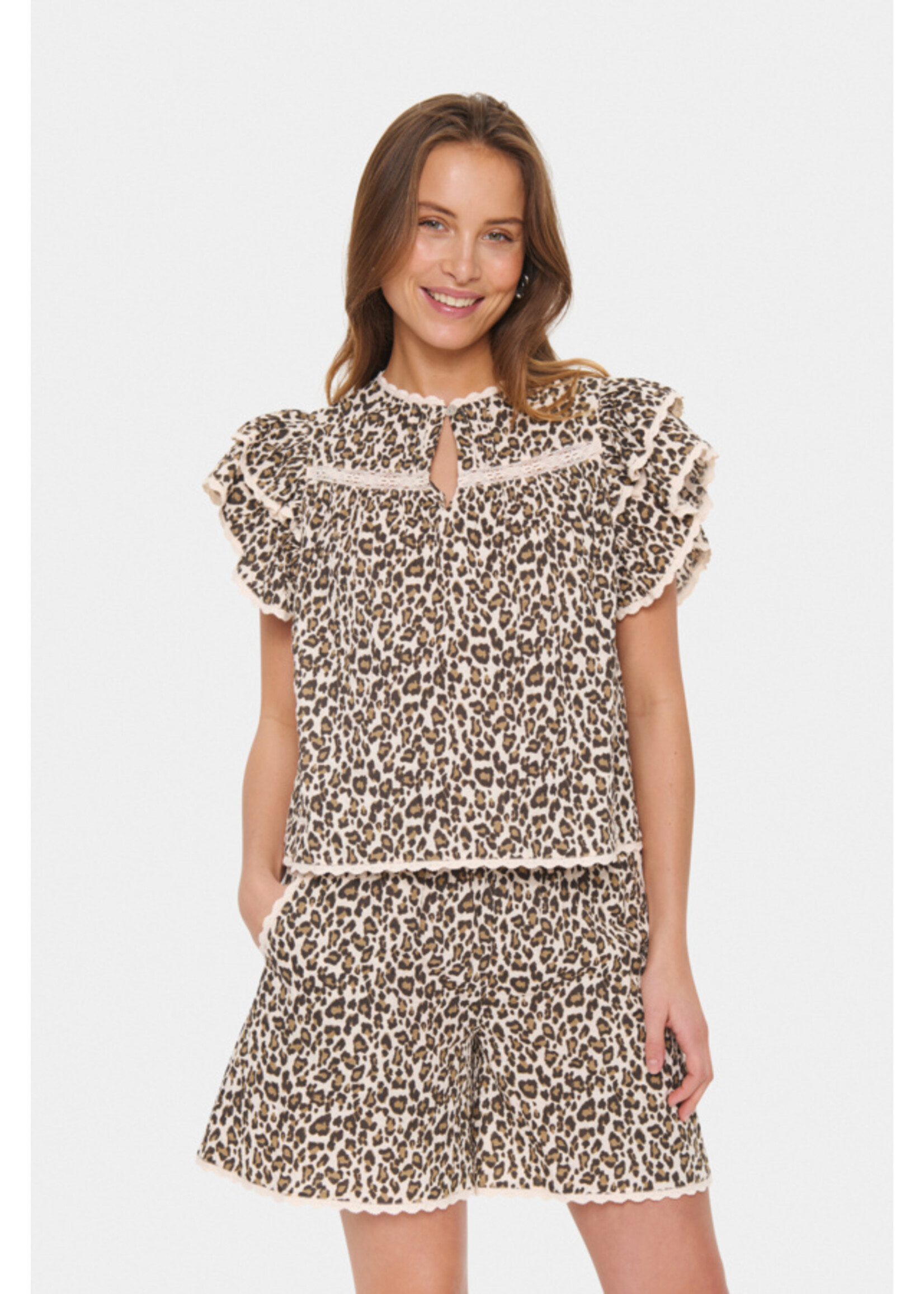 Saint Tropez Saint Tropez, KirbySZ Blouse,  Creme Leopard, Size: