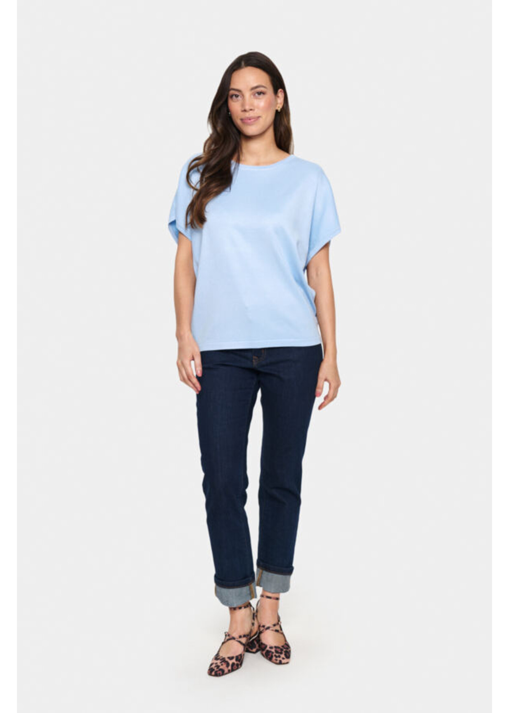 Saint Tropez Saint Tropez, MilaSZ R-N SS Pullover, Chambray Blue, Size: