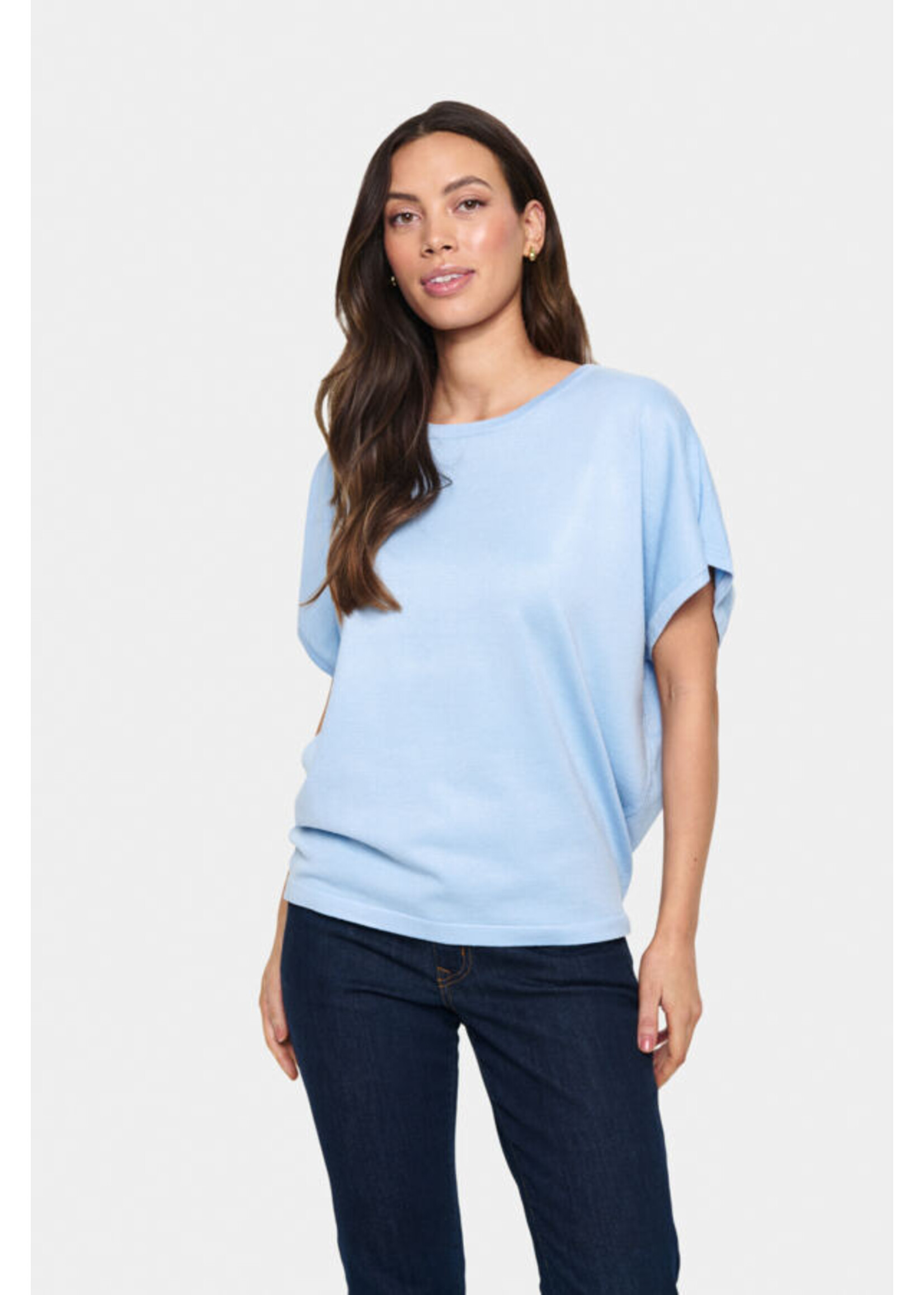 Saint Tropez Saint Tropez, MilaSZ R-N SS Pullover, Chambray Blue, Size: