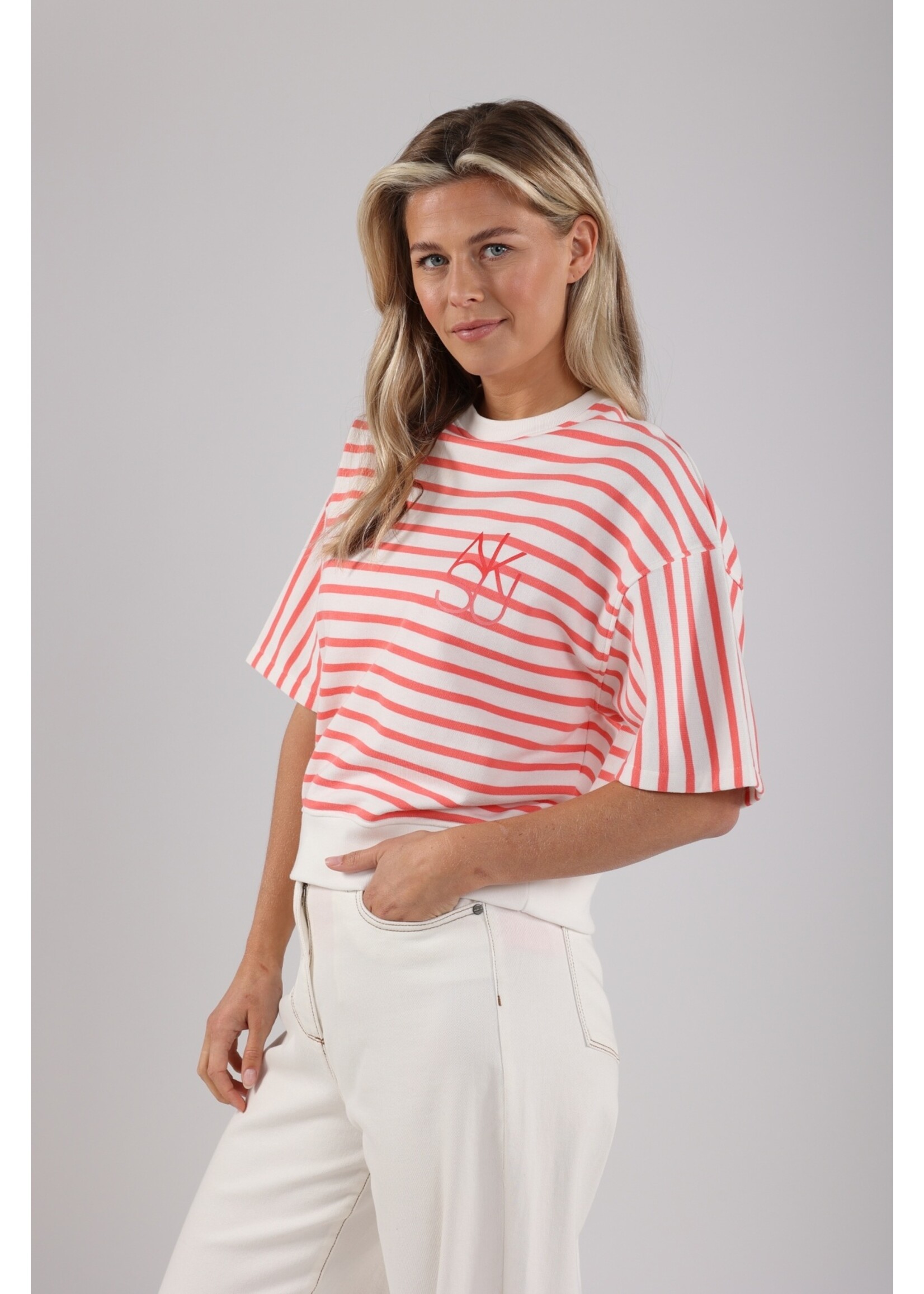 Nukus Nukus, Lotte Pullover Stripe, White/coral, Size: