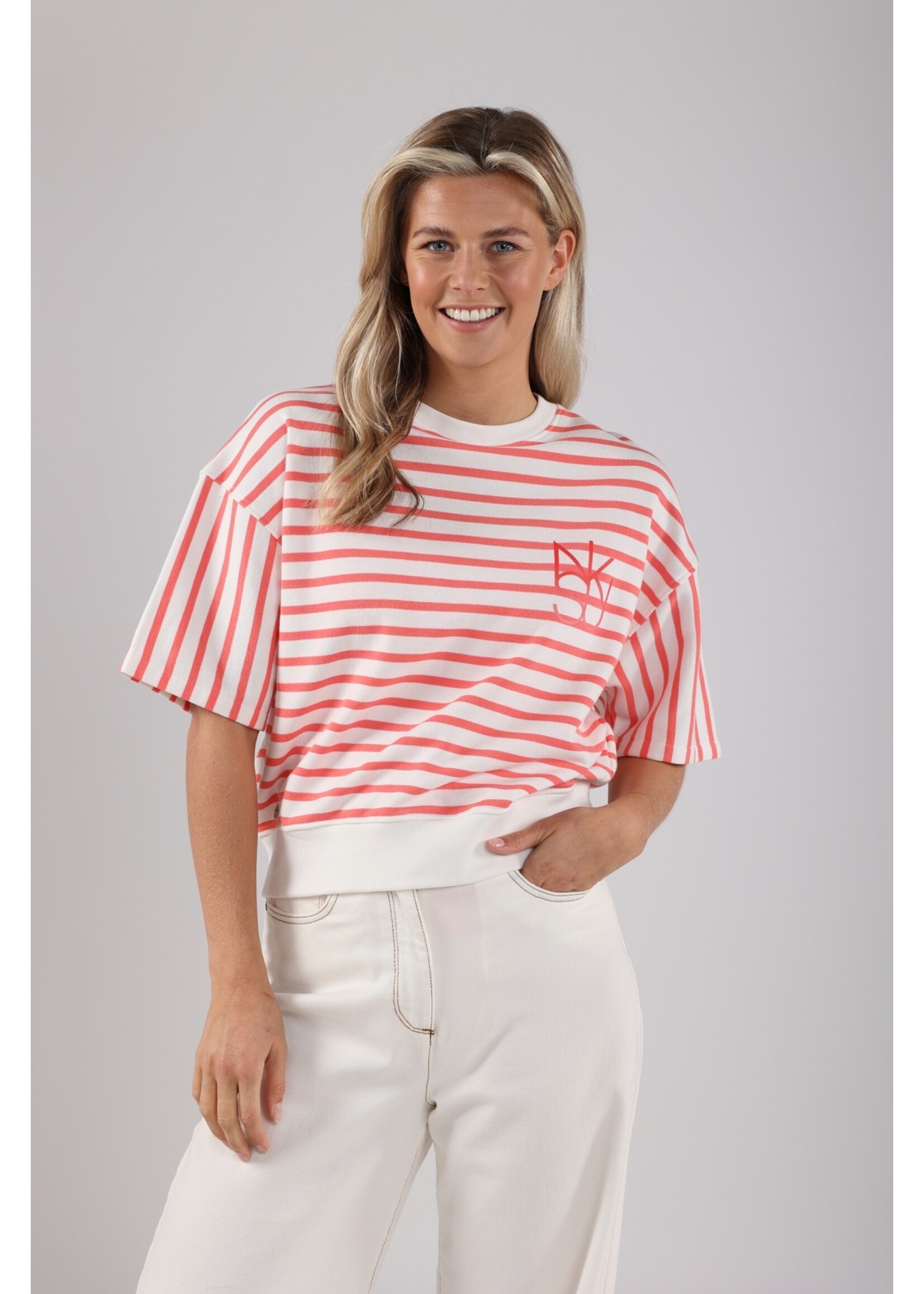 Nukus Nukus, Lotte Pullover Stripe, White/coral, Size: