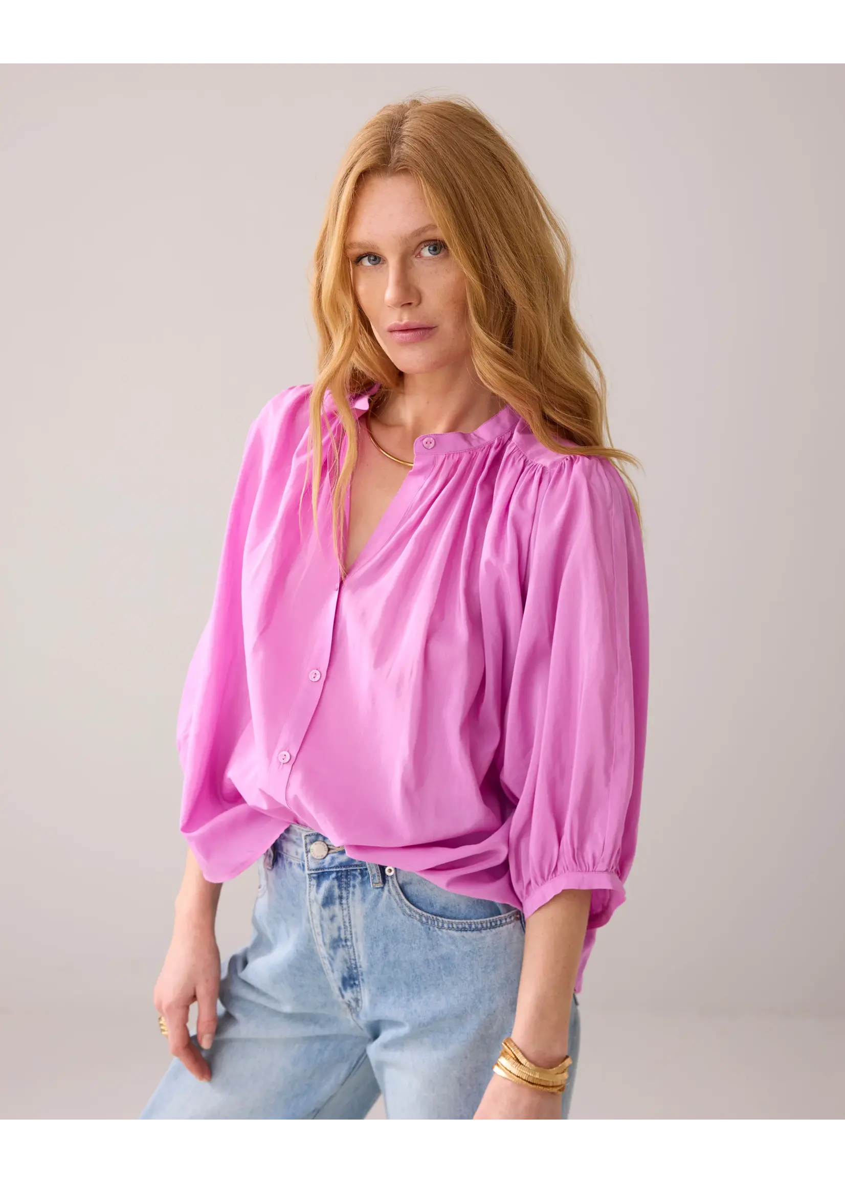 Summum Summum, Blouse wide cotton viscose, Cyclaam, Size: