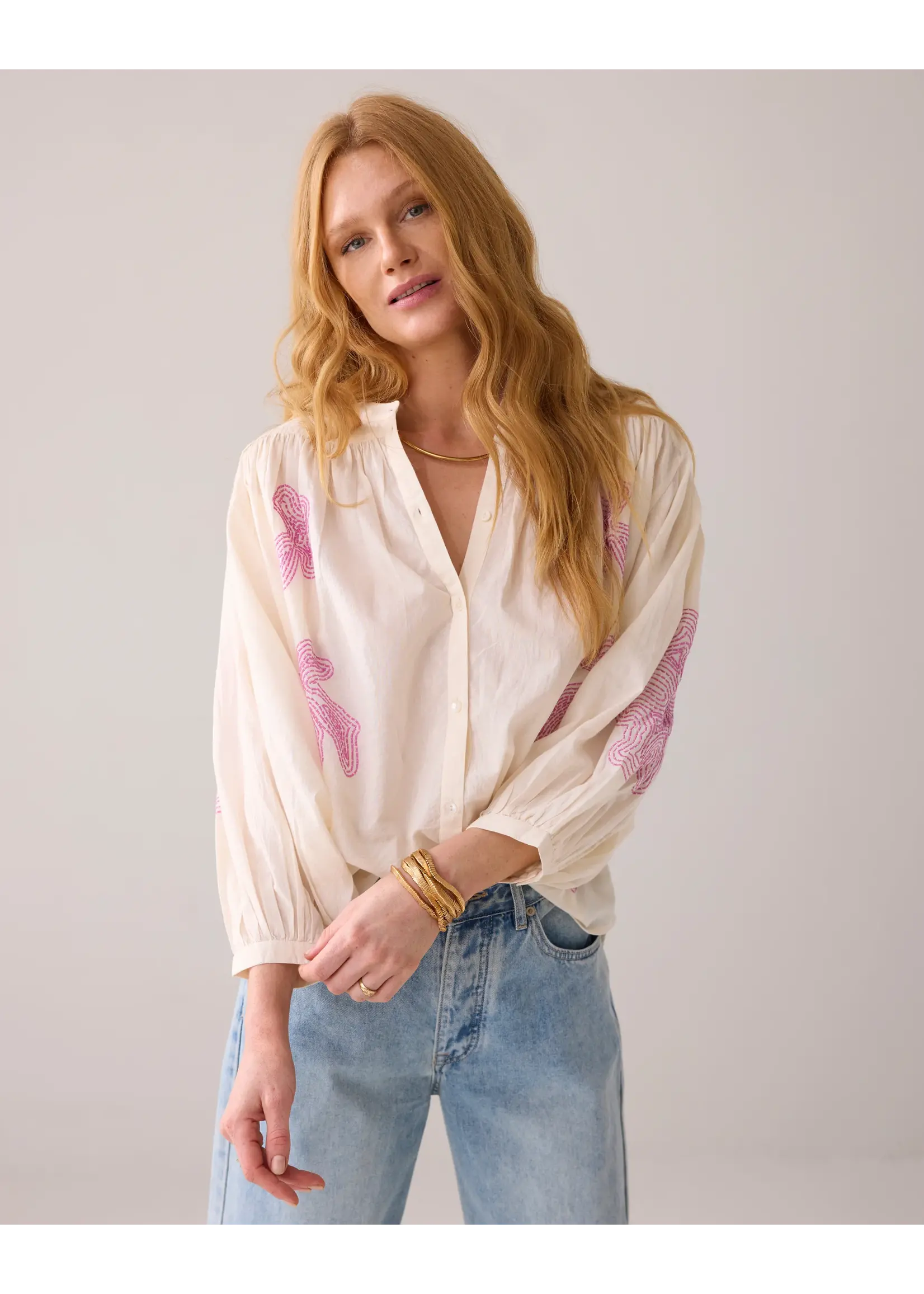 Summum Summum, Oversized blouse cotton, Ivory, Size: