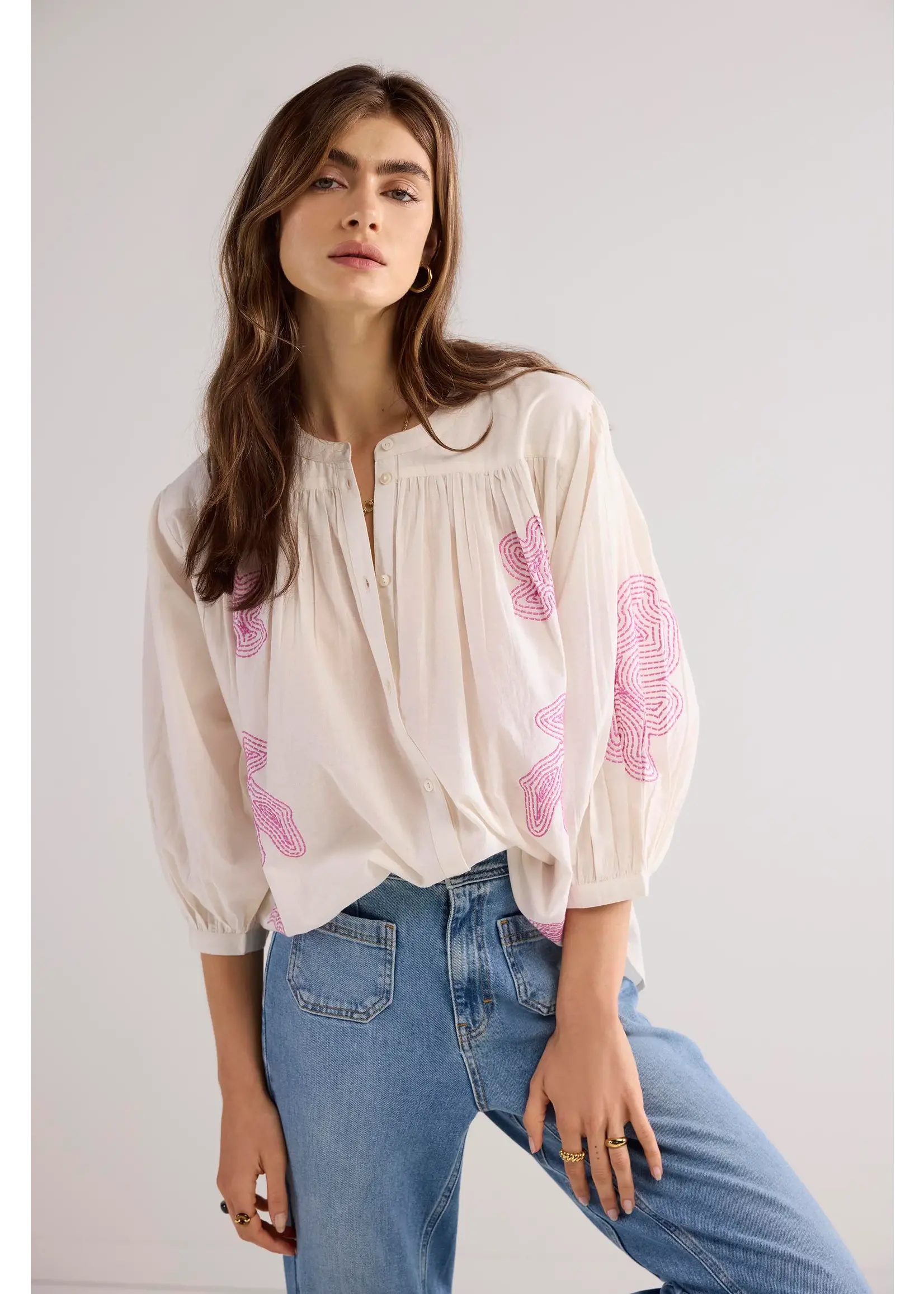 Summum Summum, Oversized blouse cotton, Ivory, Size: