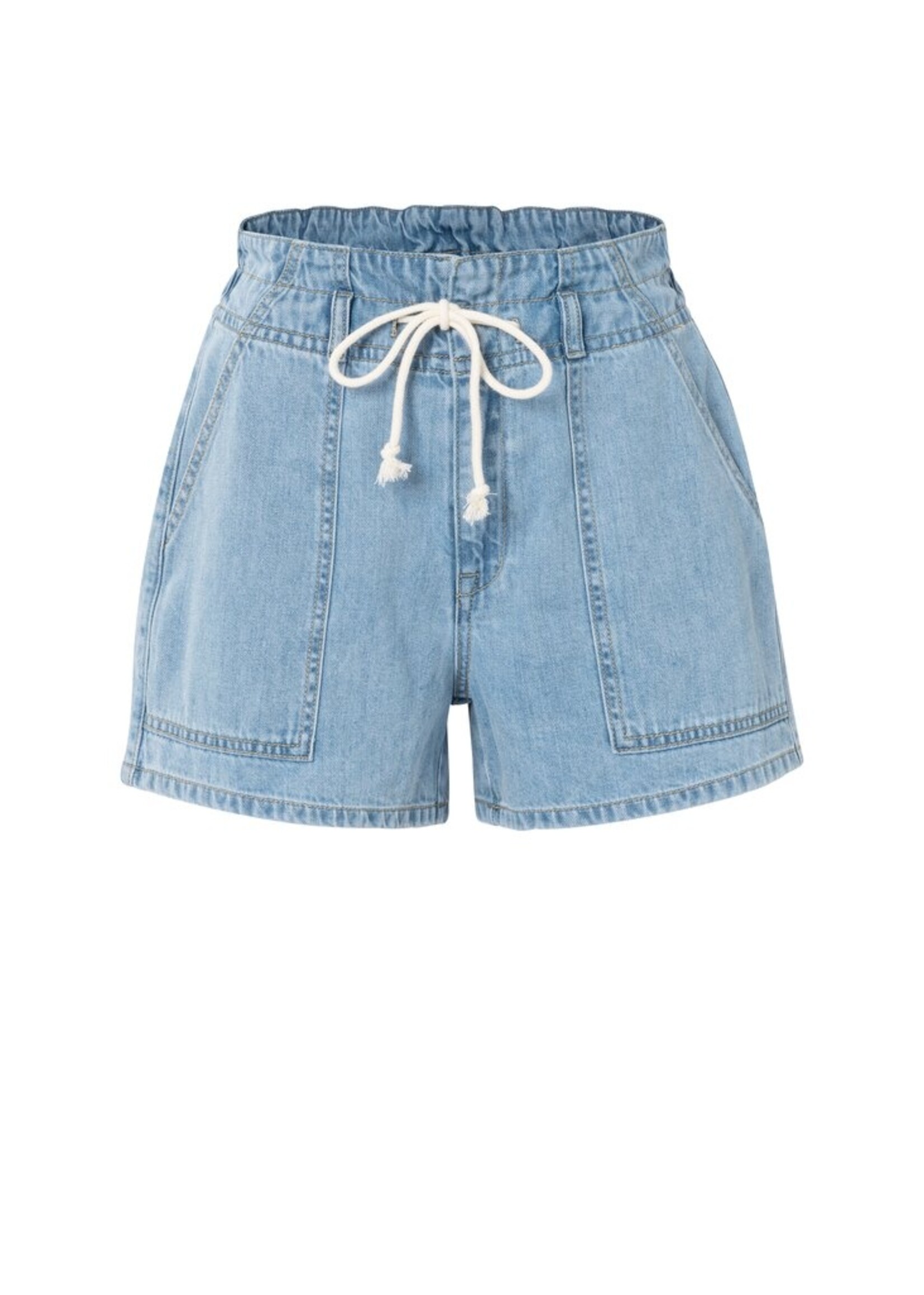 Yaya Yaya, High-waisted denim shorts with drawstring, Denim, Size: