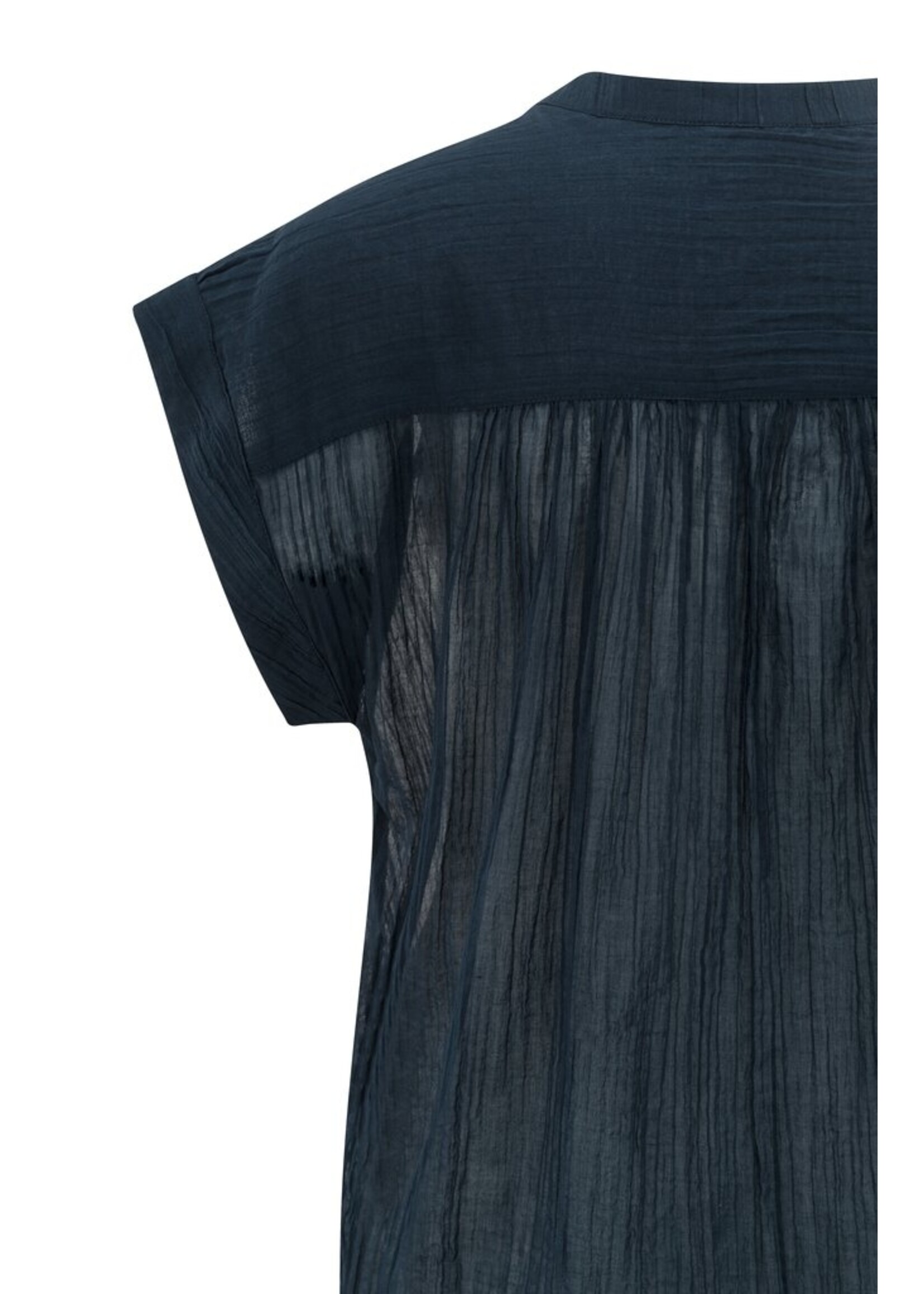 Yaya Yaya, Flowy blouse with polo collar and cap sleeves, Blue, Size: