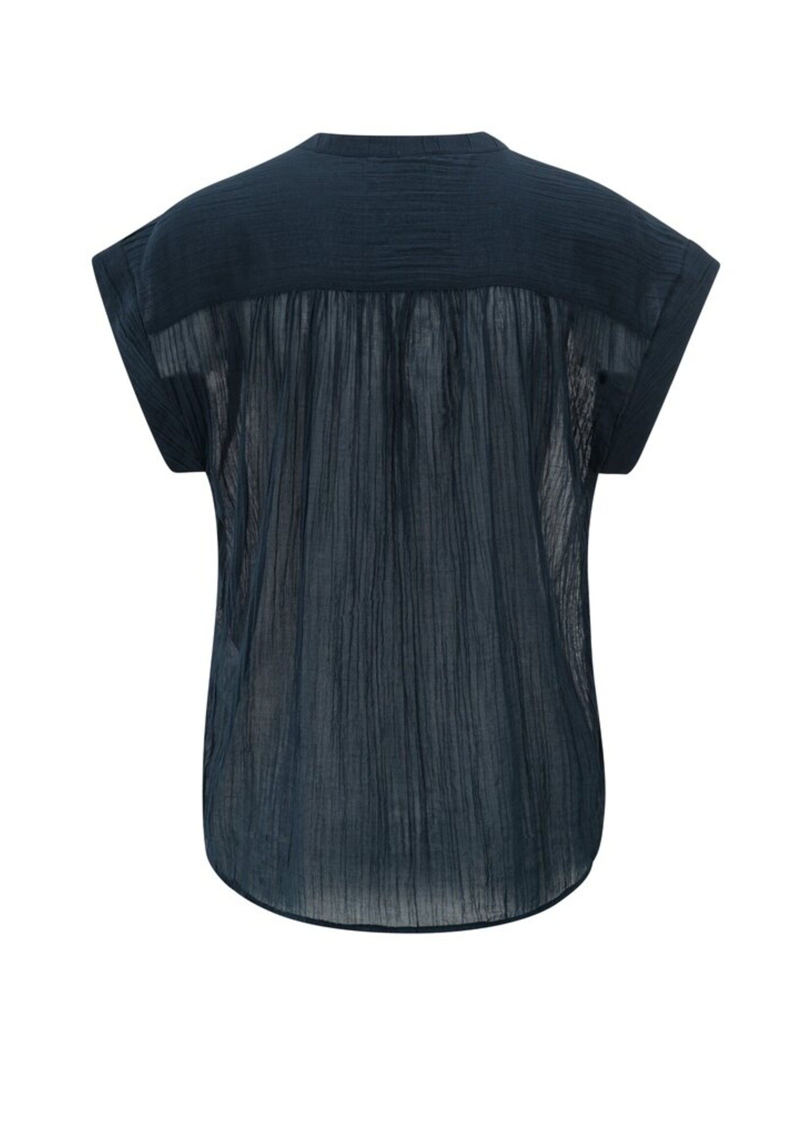 Yaya Yaya, Flowy blouse with polo collar and cap sleeves, Blue, Size: