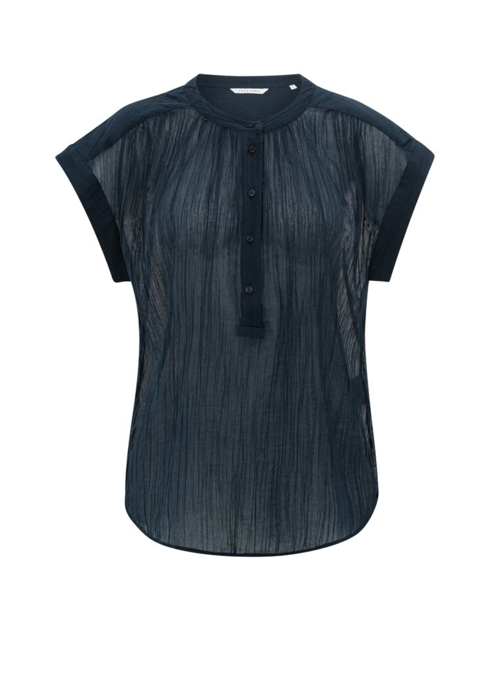 Yaya Yaya, Flowy blouse with polo collar and cap sleeves, Blue, Size: