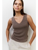 Yaya Yaya, Fijngebreide rib tanktop, Greyish brown melange, Size: