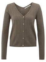 Yaya Yaya, Fijngebreid ribvest met V-hals, Greyish bworn melange, Size: