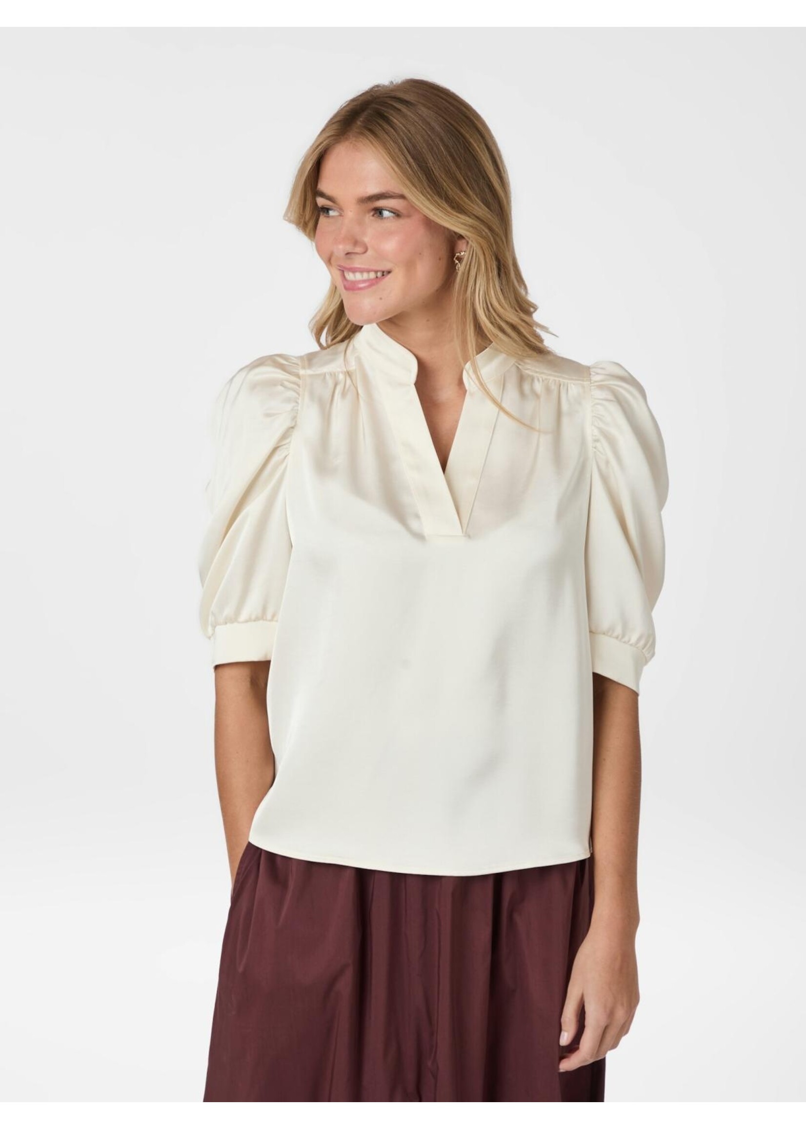 Neo Noir Neo Noir, Roella Heavy Sateen Blouse, Pearl, Size: