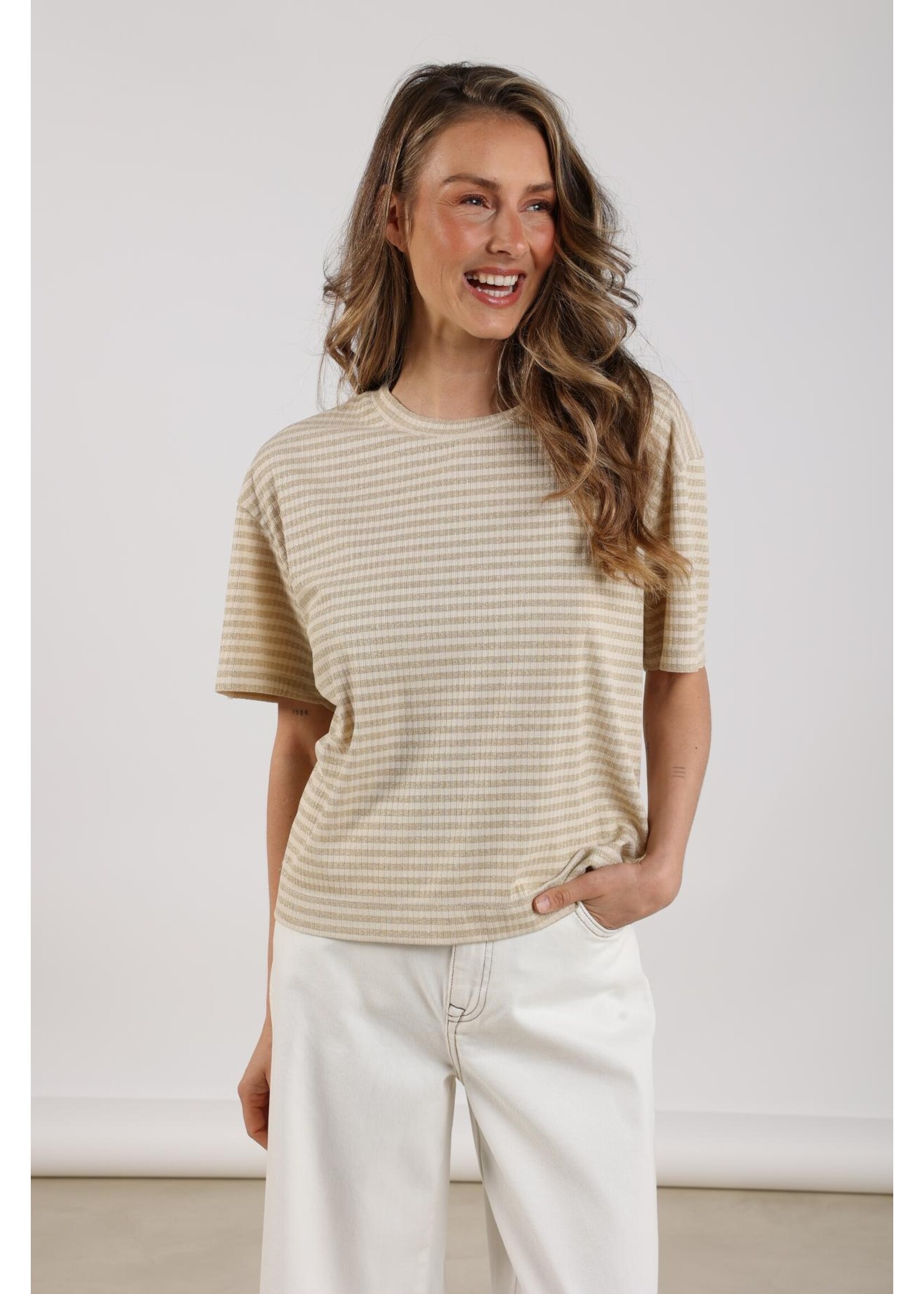 Nukus Nukus, Jaine Shirt Stripe, Sand/gold, Size: