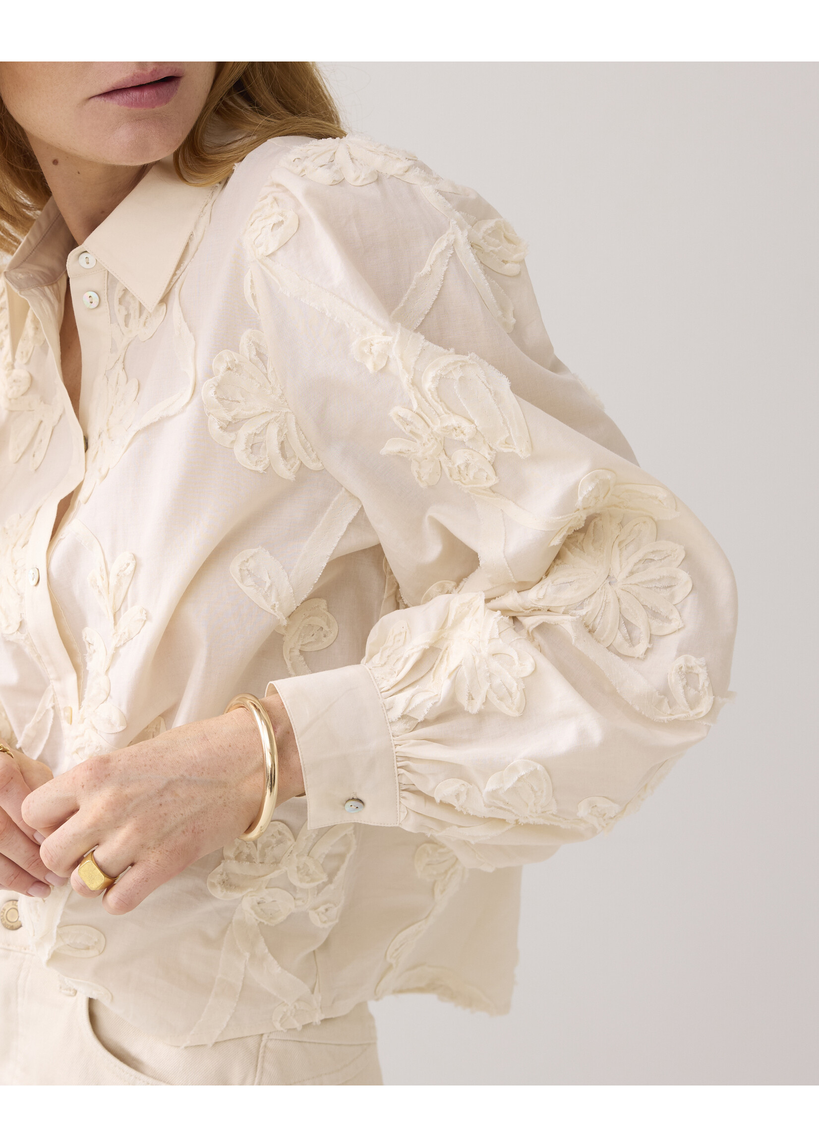 Summum Summum, Blouse Tape pattern voile, Ivory, Size: