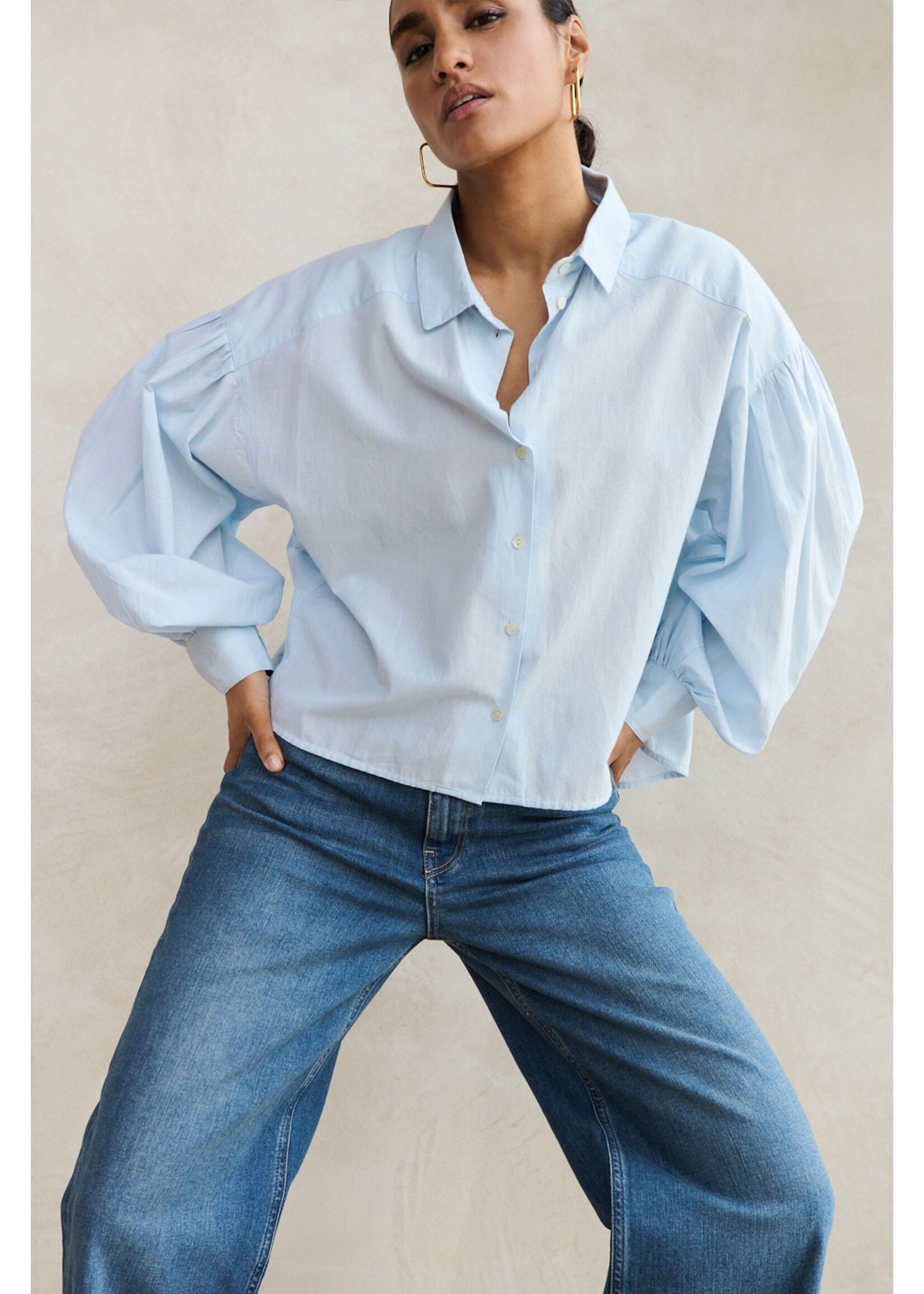 By-Bar By-Bar, Sarah short chambray blouse, Light Blue, Size: