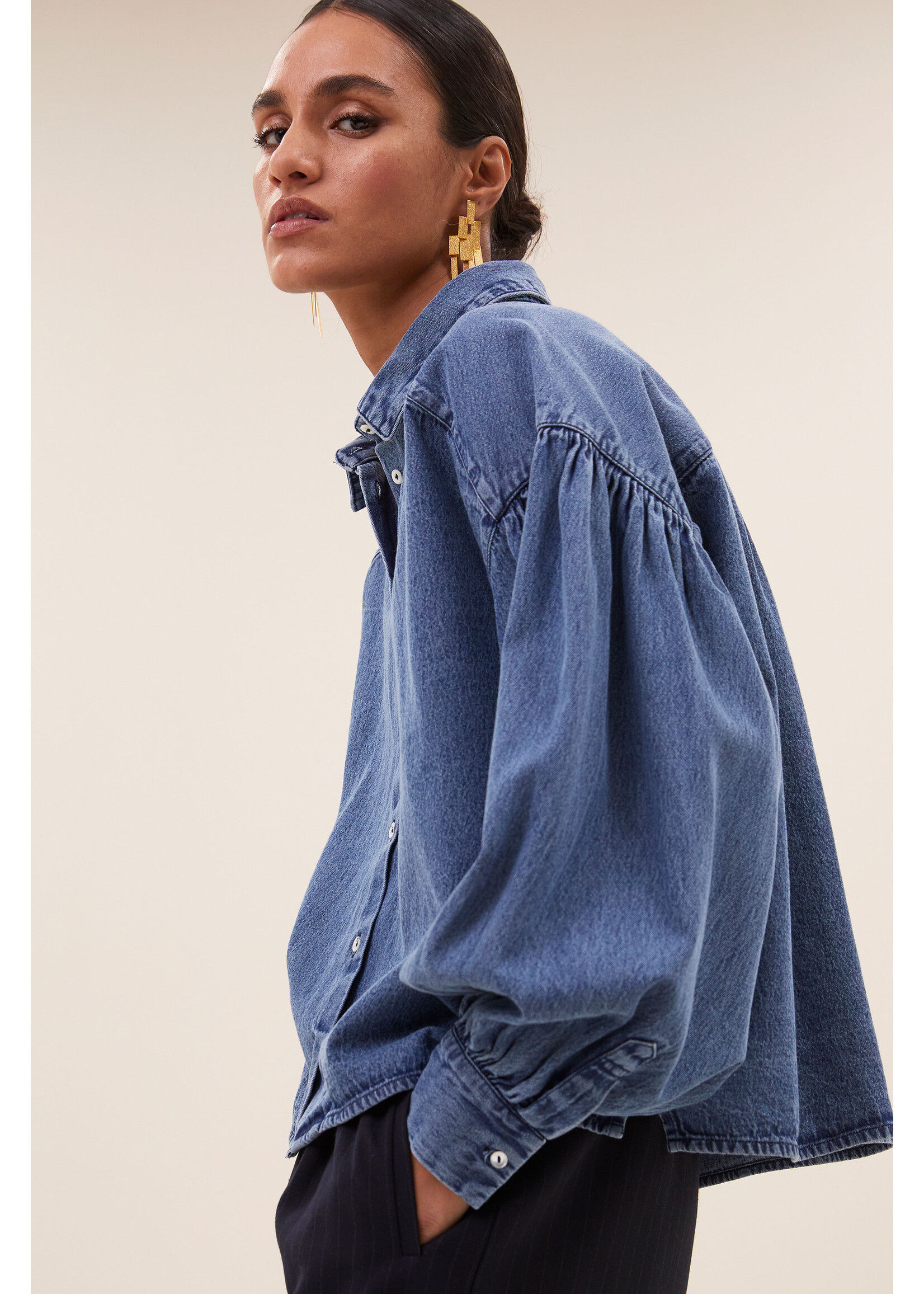 By-Bar By-Bar, Sarah short denim blouse, Medium denim, Size: