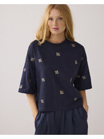 Summum Summum, Embellished shortsleeve, Navy, Size: