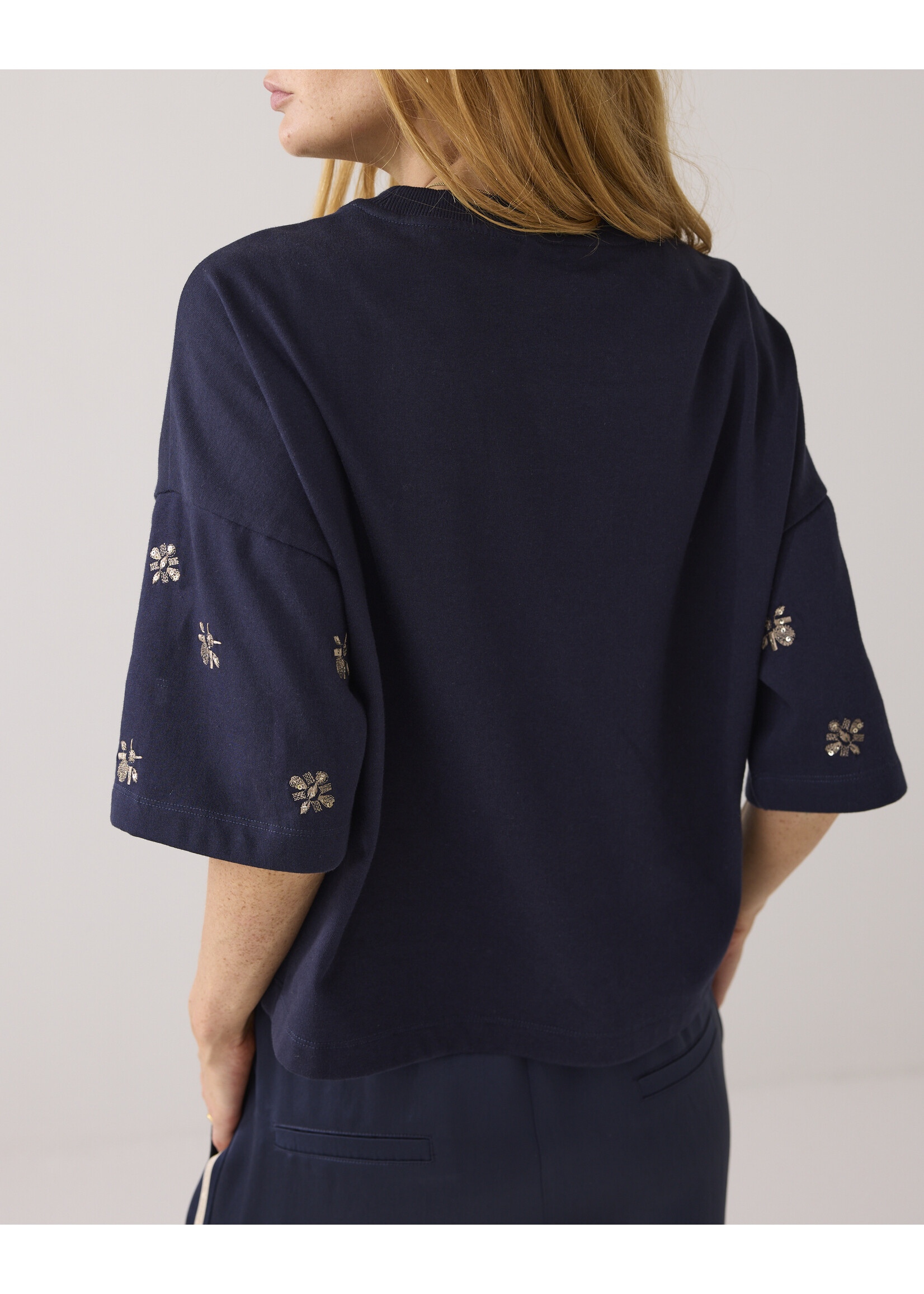 Summum Summum, Embellished shortsleeve, Navy, Size: