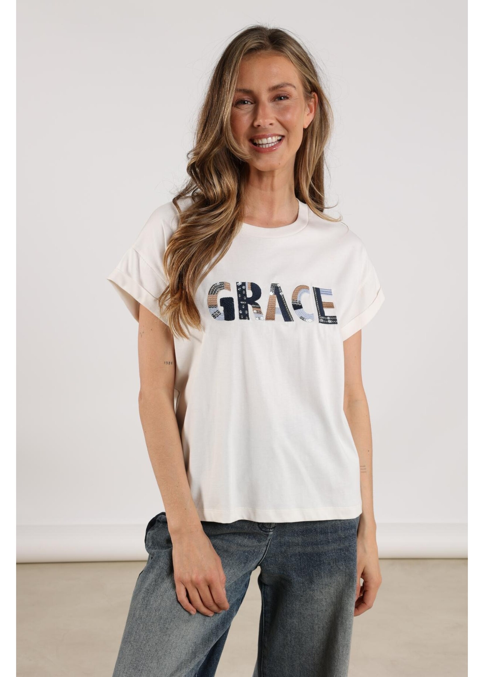 Nukus Nukus, Grace Shirt Oneck, Off White/Navy, Size: